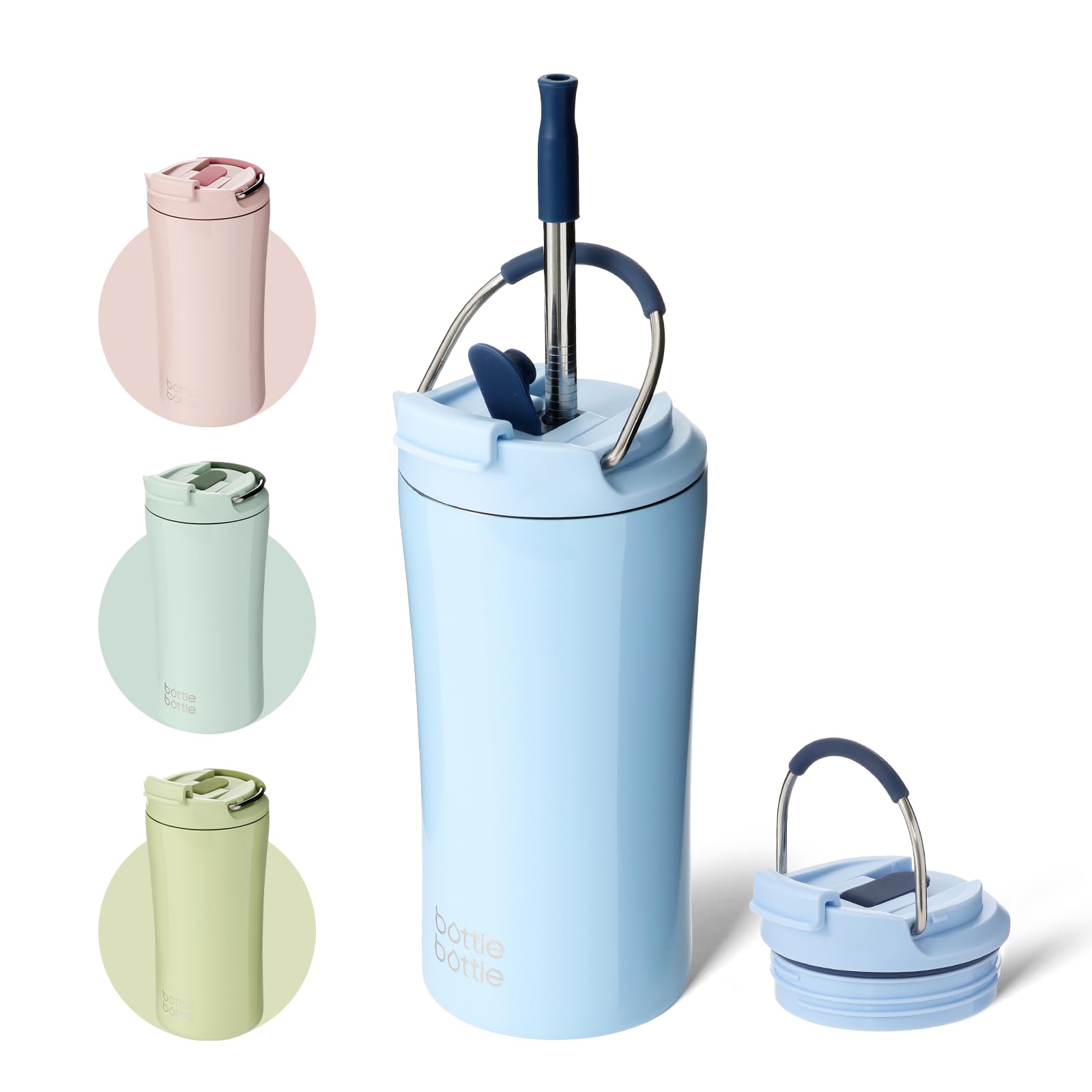 BOTTLE BOTTLE Insulated Coffee Tumblers with Dual-use Lid and Straw Double Walled Iced Travel Coffee Mug for Woman and Man 12oz Stainless Steel Tumbler with Handle(green)