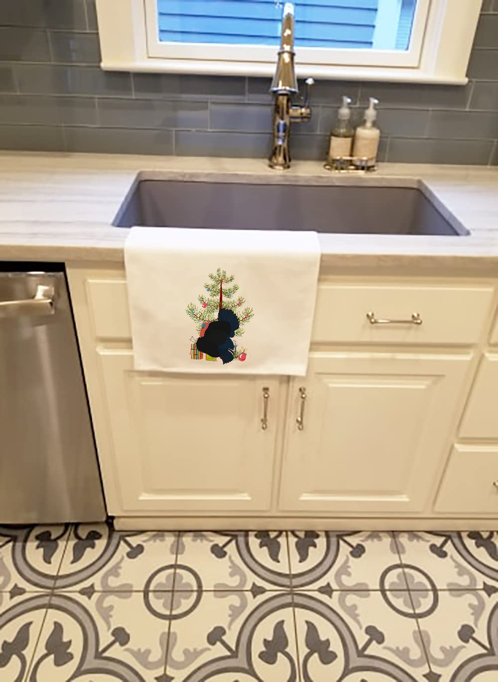 Norfolk Black Turkey Christmas White Kitchen Towel Set of 2