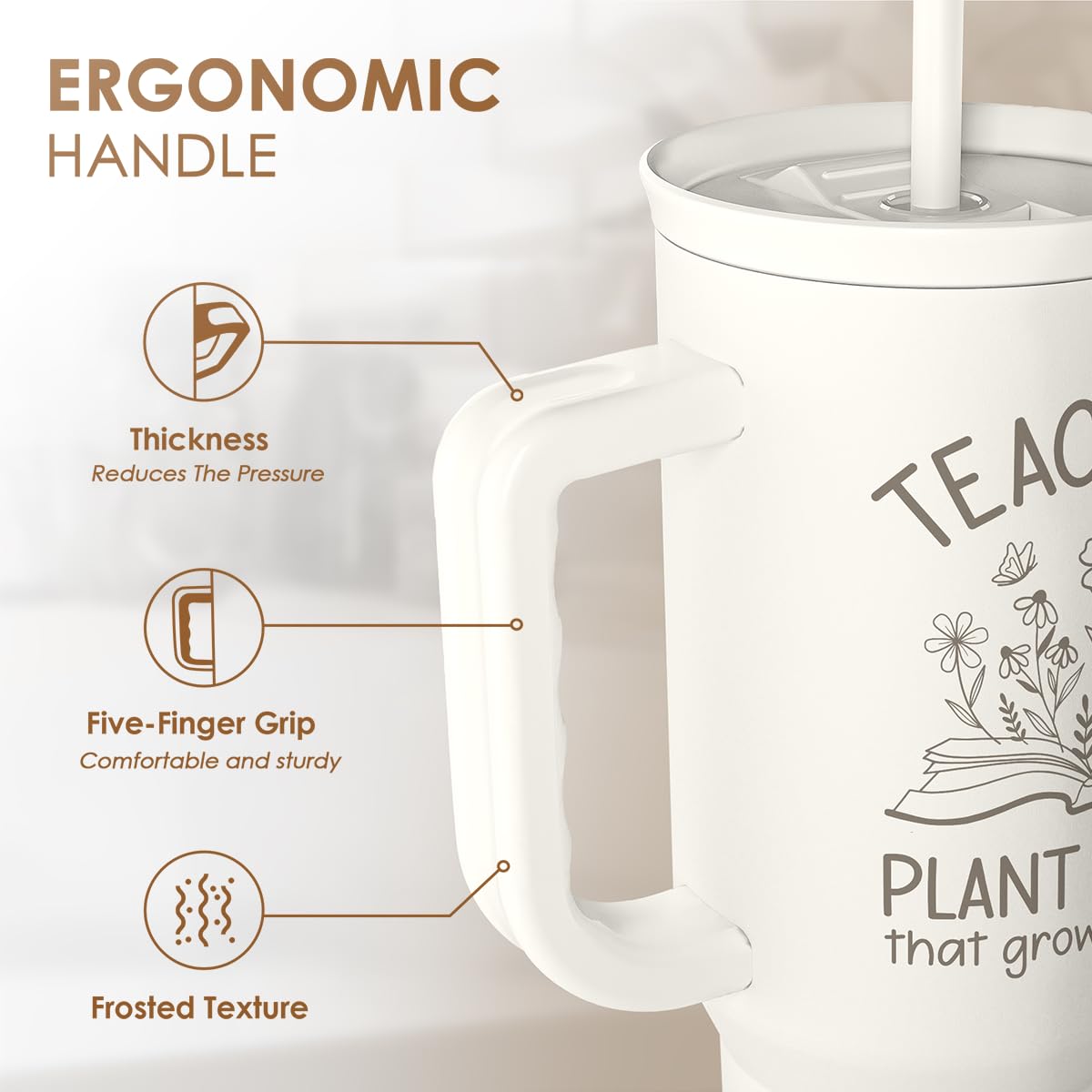 Teacher Appreciation Gift - 40oz Stainless Steel Insulated Tumbler with Handle and Straw - Teacher Nutrition Facts Travel Coffee