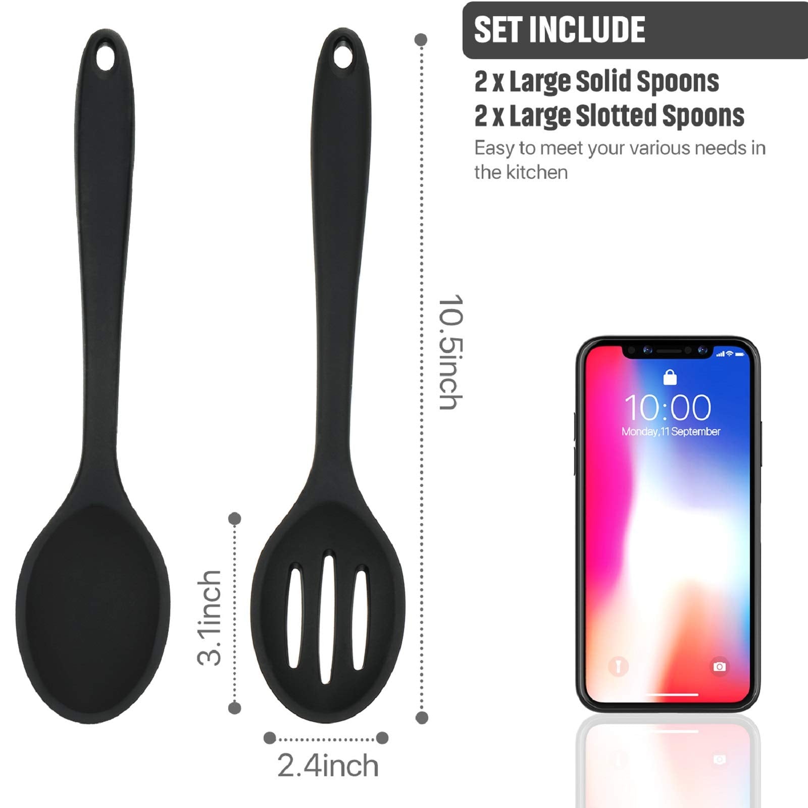 Boao 4 Pcs Silicone Cooking Spoons Set Silicone Serving Spoon Silicone Nonstick Mixing Spoons Slotted Spoons Large Nonstick Heat
