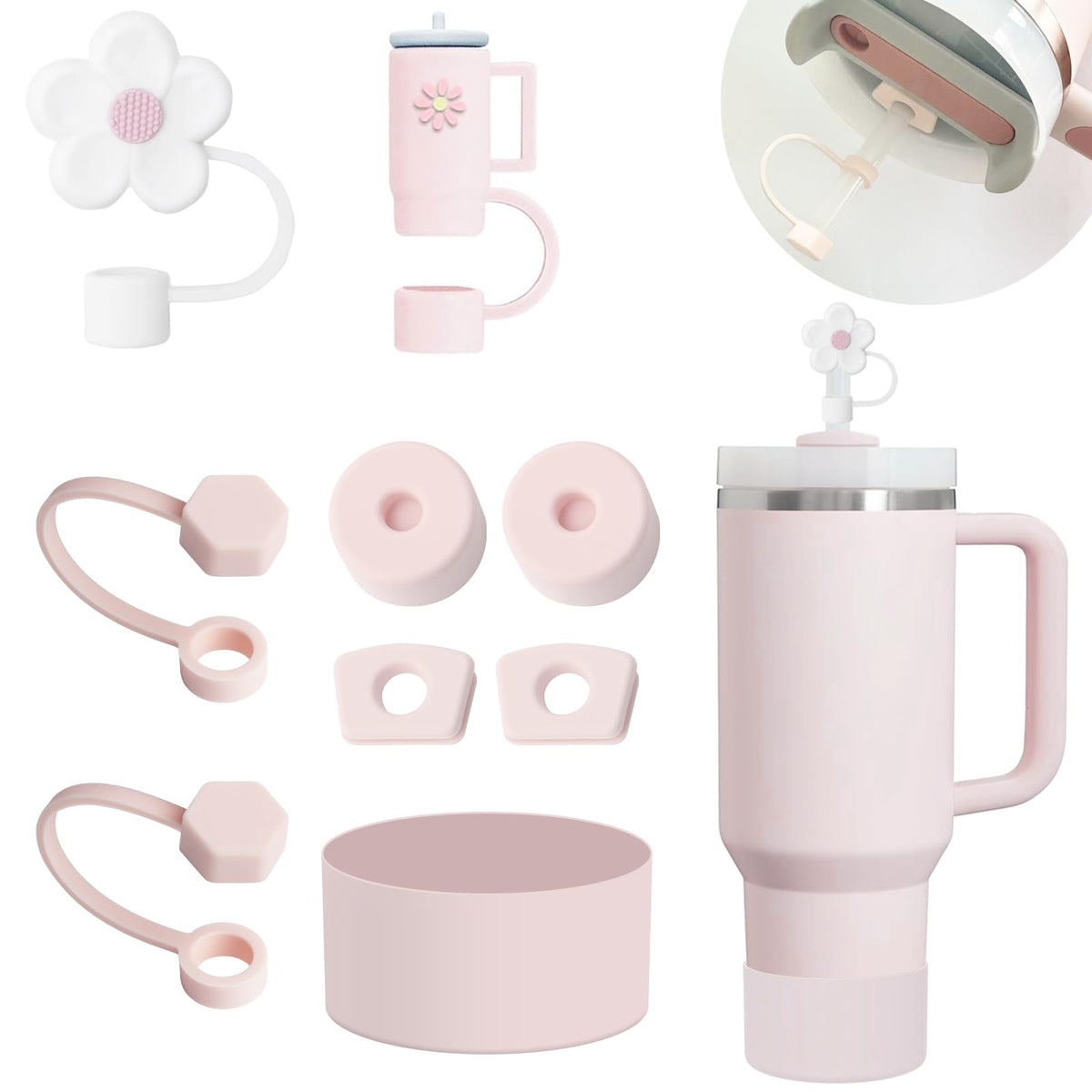 Stanley Cup Accessories Set Including 6 Pcs Silicone Spill Proof Stopper, 2 Pcs Straw Cover Cap For 9-10 Mm Straws, 1 Pcs Silico