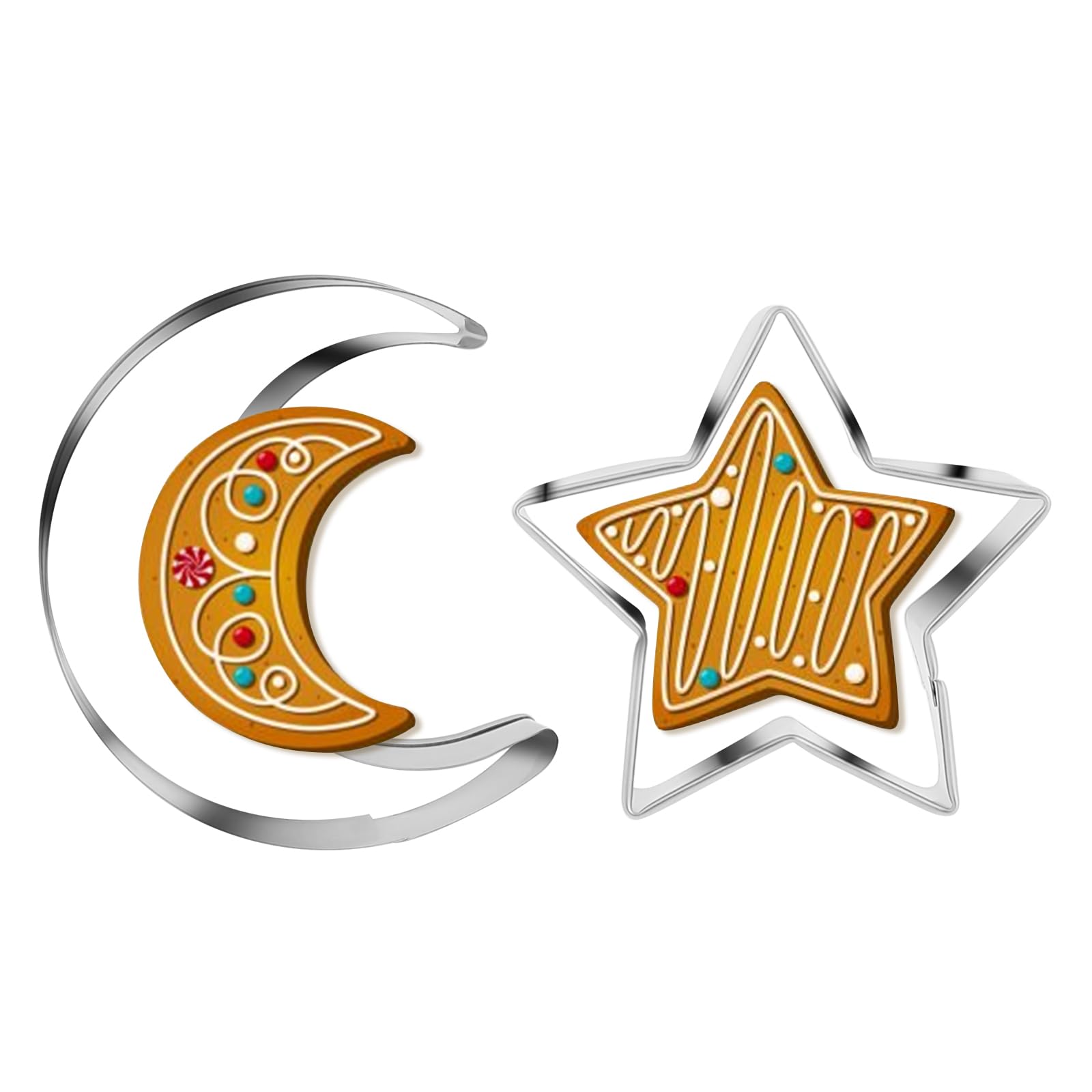 Moon And Star Cookie Cutters Shapes For Baking,Stainless Steel Biscuit Cutters For Baking,Night Sky Theme Cutters Molds For Baby
