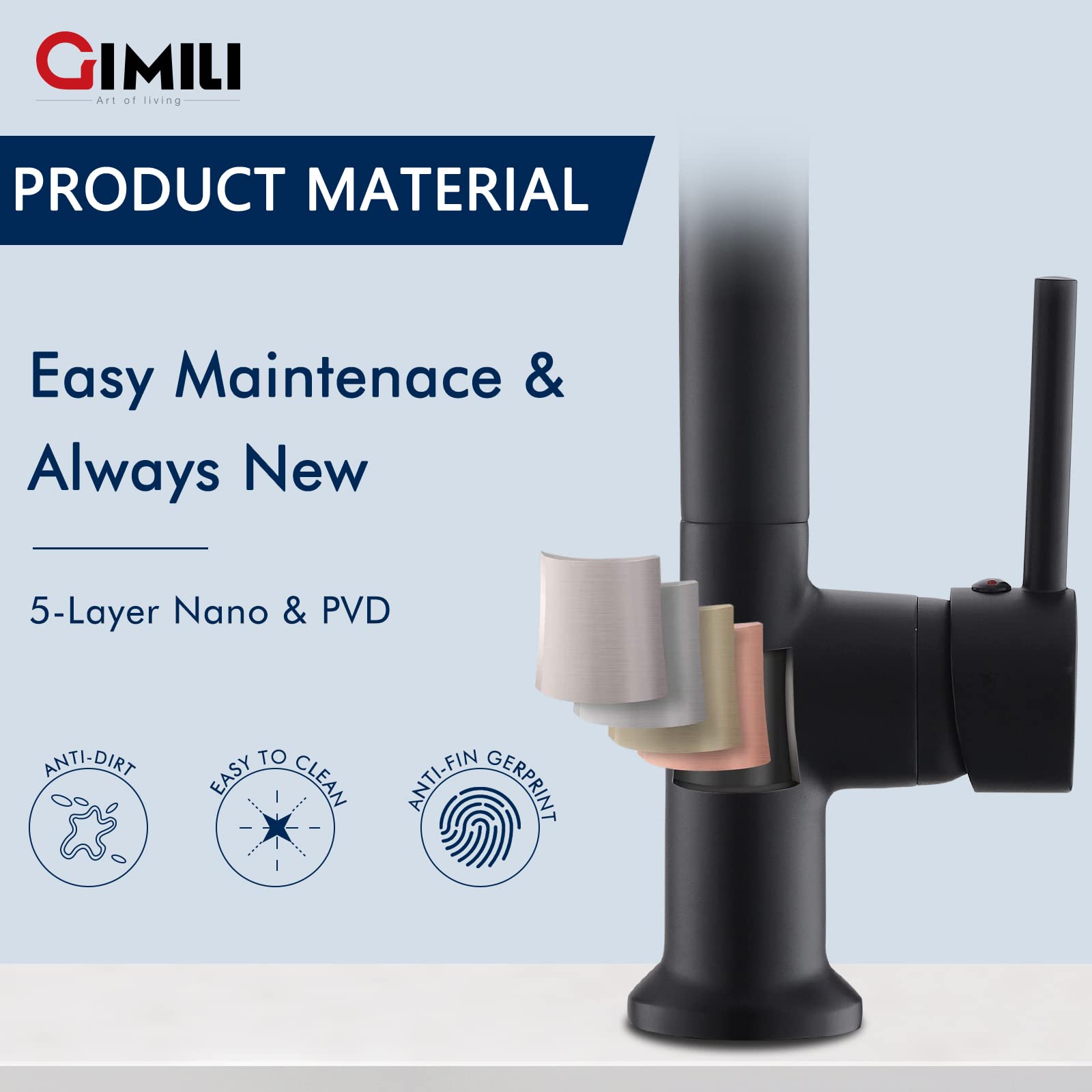 GIMILI Modern Kitchen Faucet with Pull Down Sprayer Commercial Single Handle Lever Spring Kitchen Sink Faucet Matte Black