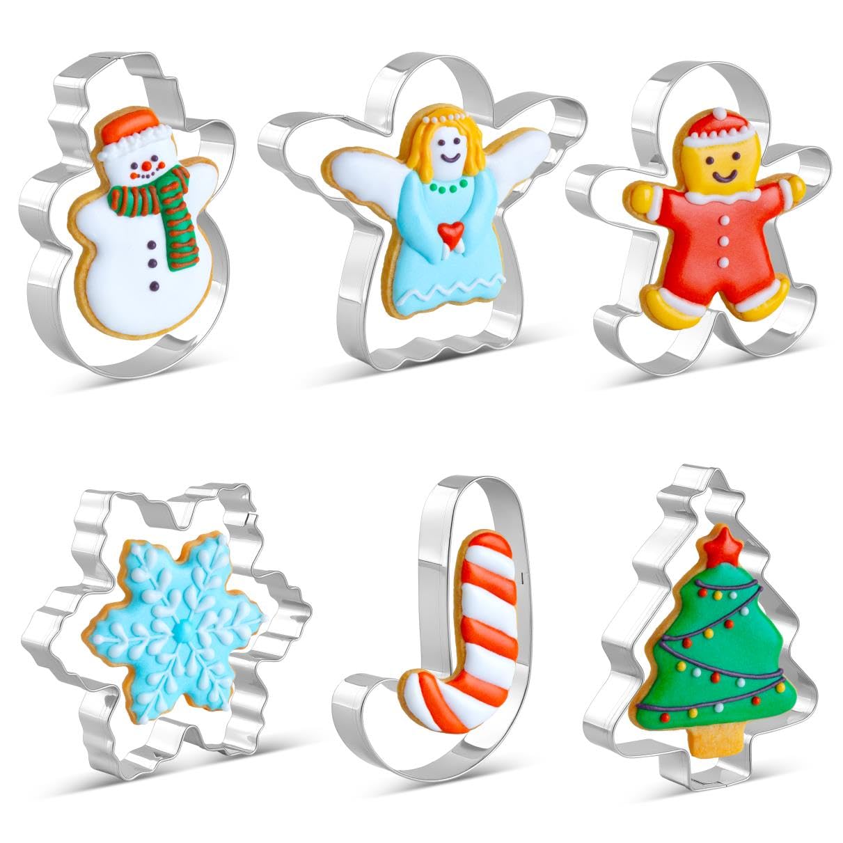 Christmas Cookie Cutter Set - 6 Pieces Christmas Cookie Cutter Shapes, Stainless Steel Cookie Cutters - Gingerbread Man, Snowfla
