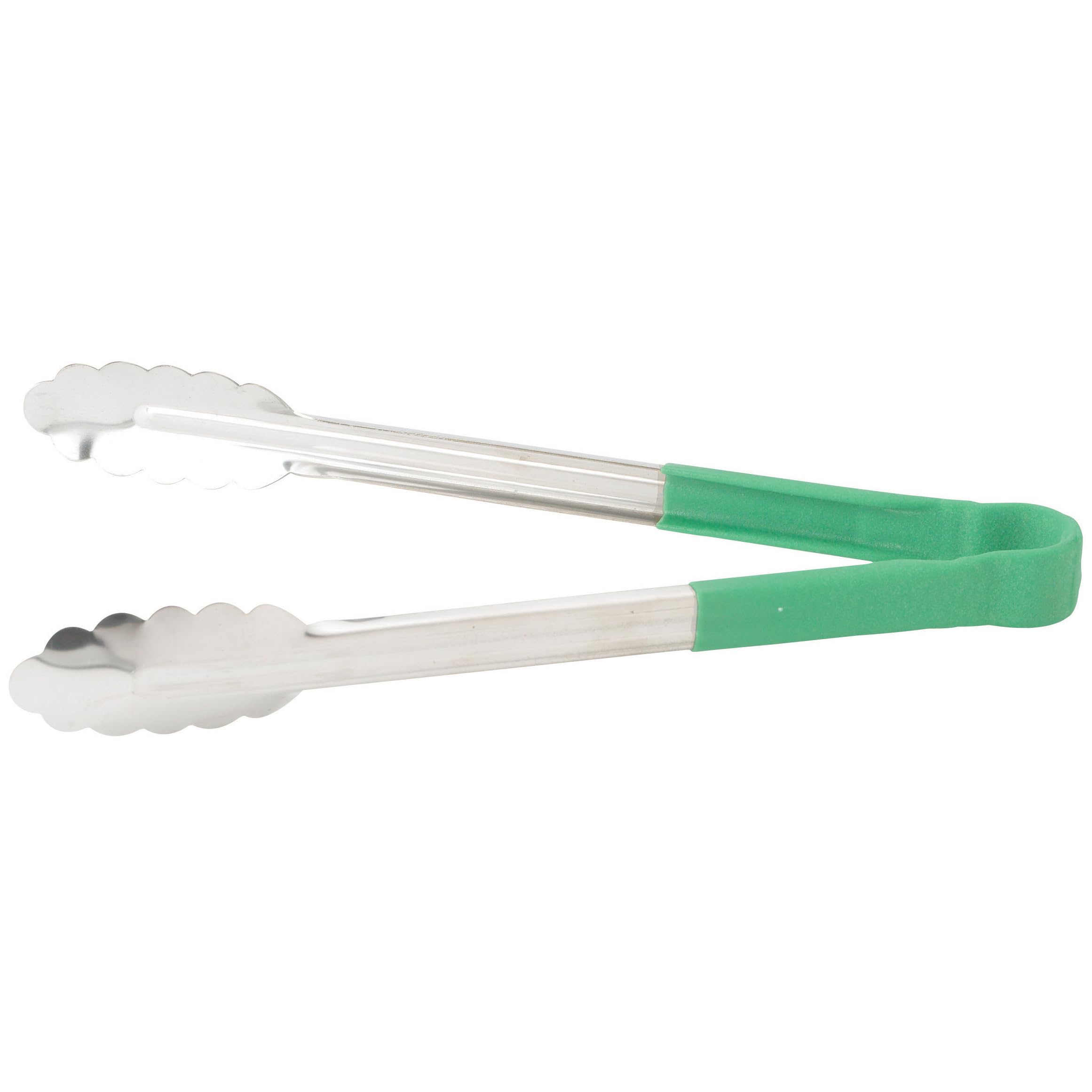 Winco, 12-Inch Utility Tong With Green Non-Slip Grip, Stainless Steel