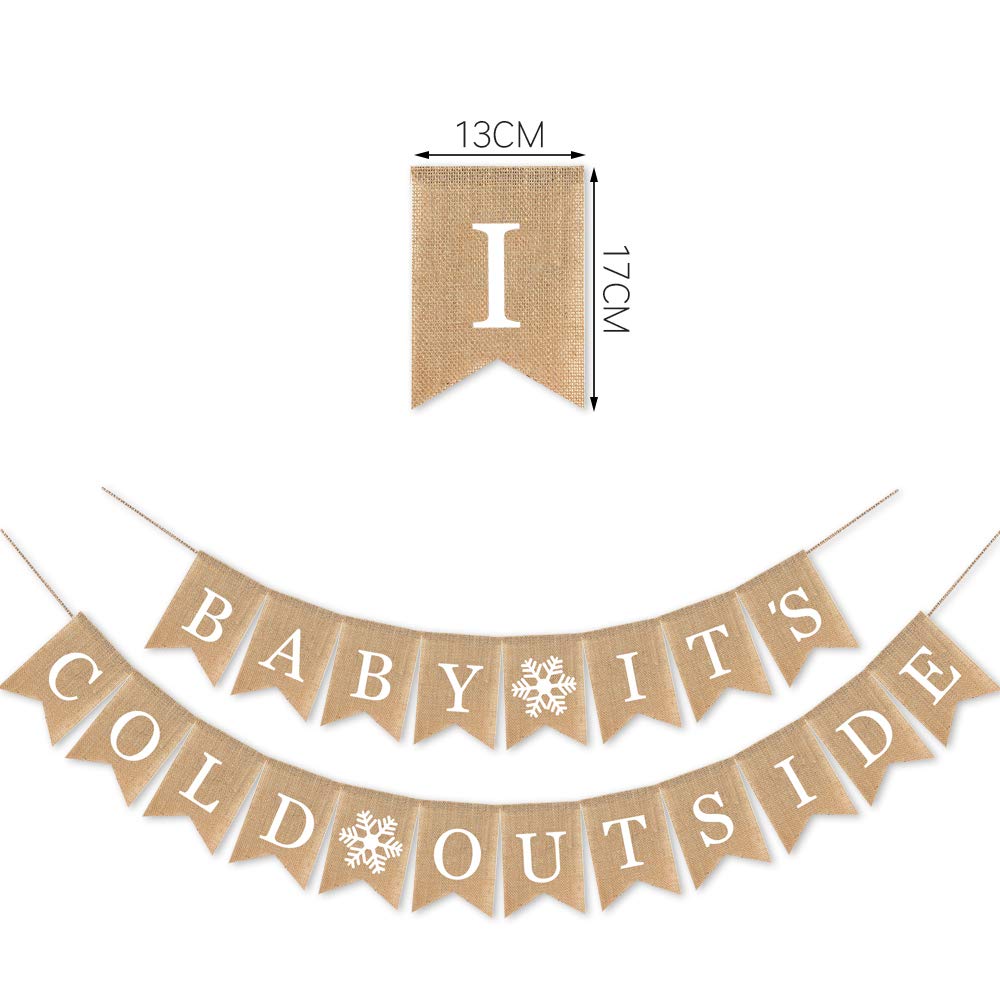 7-Gost Burlap Baby It'S Cold Outside Banner Baby Shower Party Winter Decoration Supplies