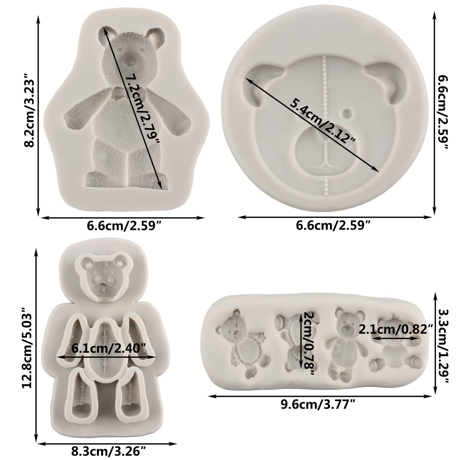 Sijiangmold Bear Silicone Fondant Molds For Cake Decorating Candy Chocolate Gum Paste Crafting Polymer Clay Set Of 5