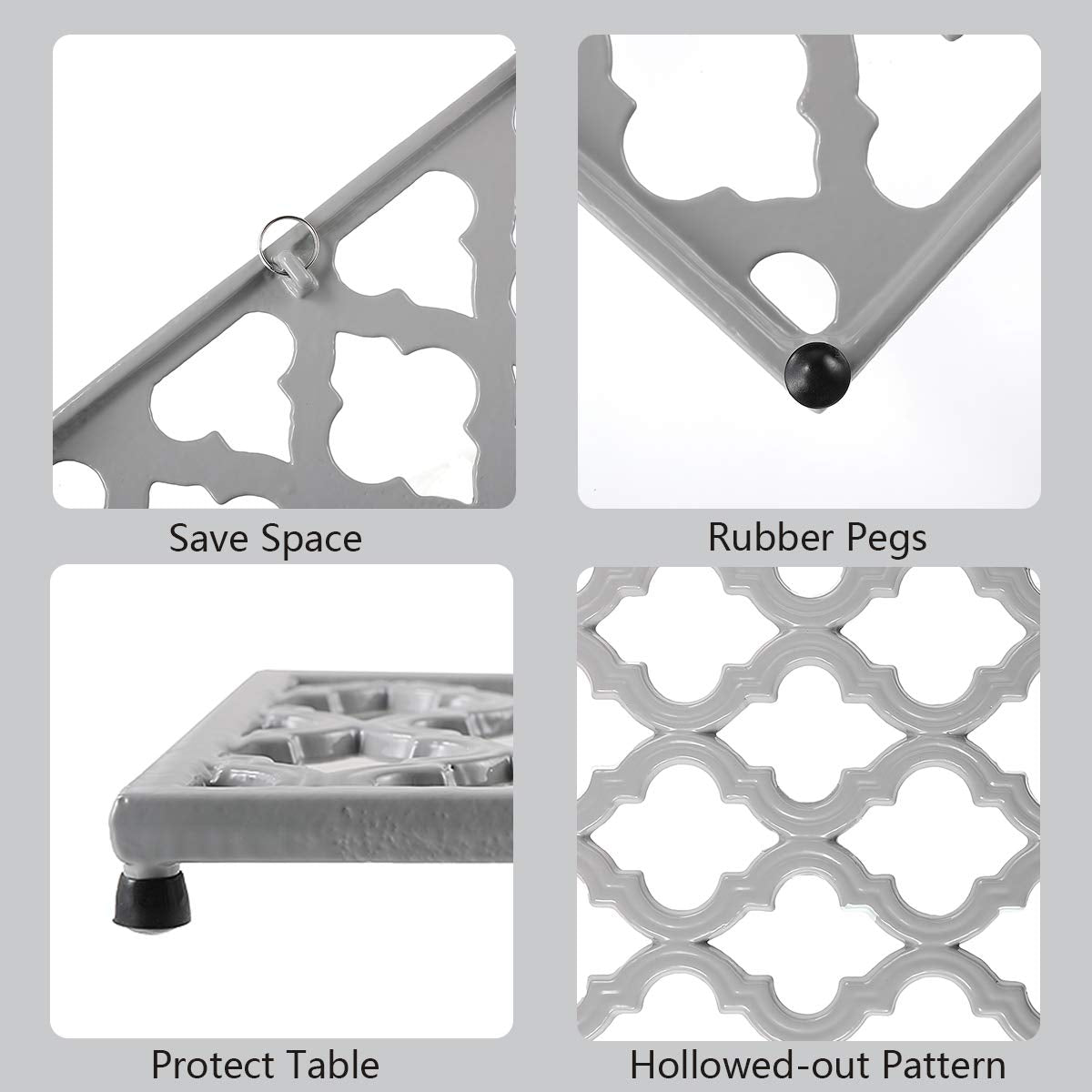 Square Cast Iron Trivet Gray Metal Trivets For Kitchen Dining, Hot Pot Holder Hot Pads For Table & Countertop - Heat Resistant T