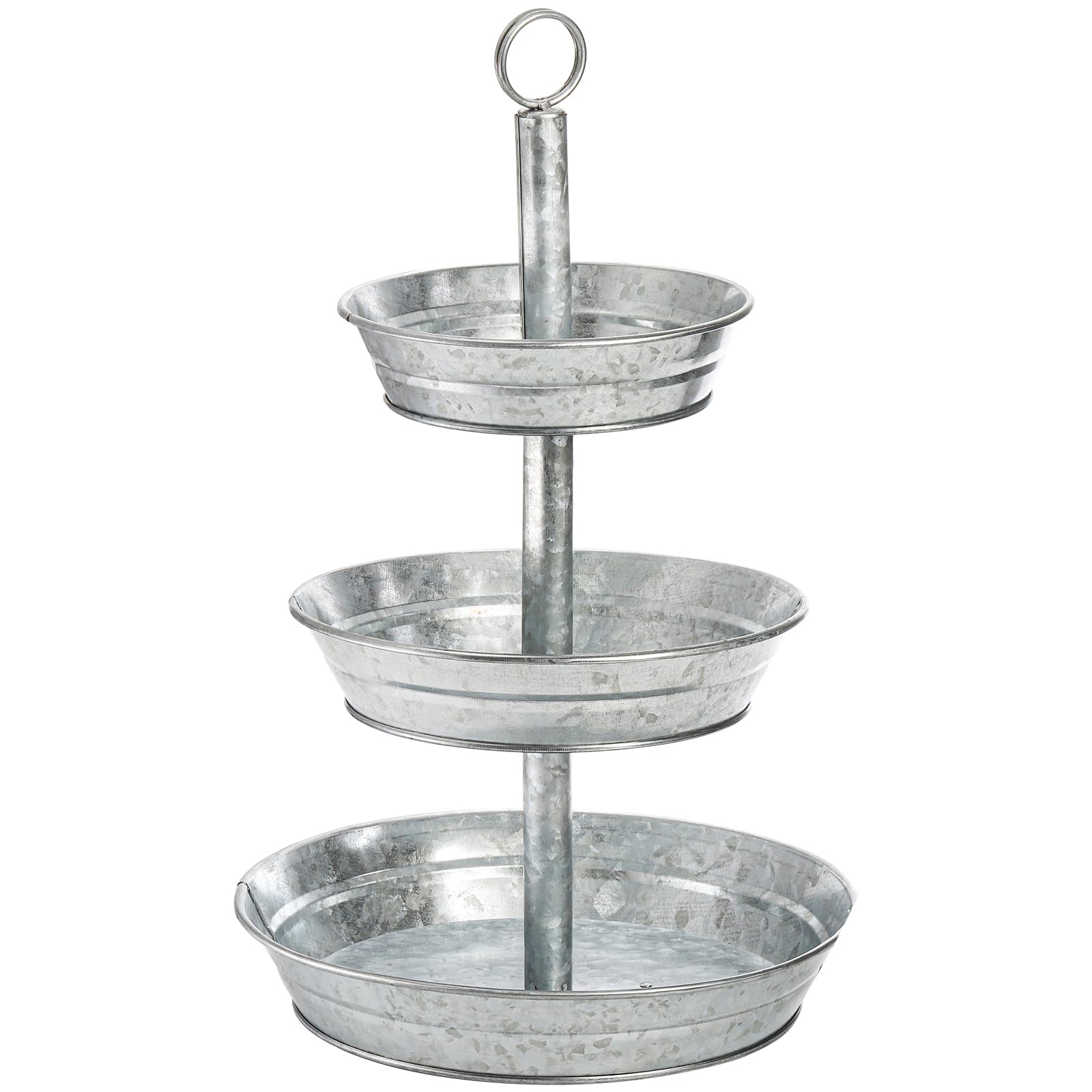 Okllen 3 Tier Serving Tray, Galvanized Metal Cupcake Stand Vintage Dessert Appetizer Stand, Rustic Home And Garden Display Stand