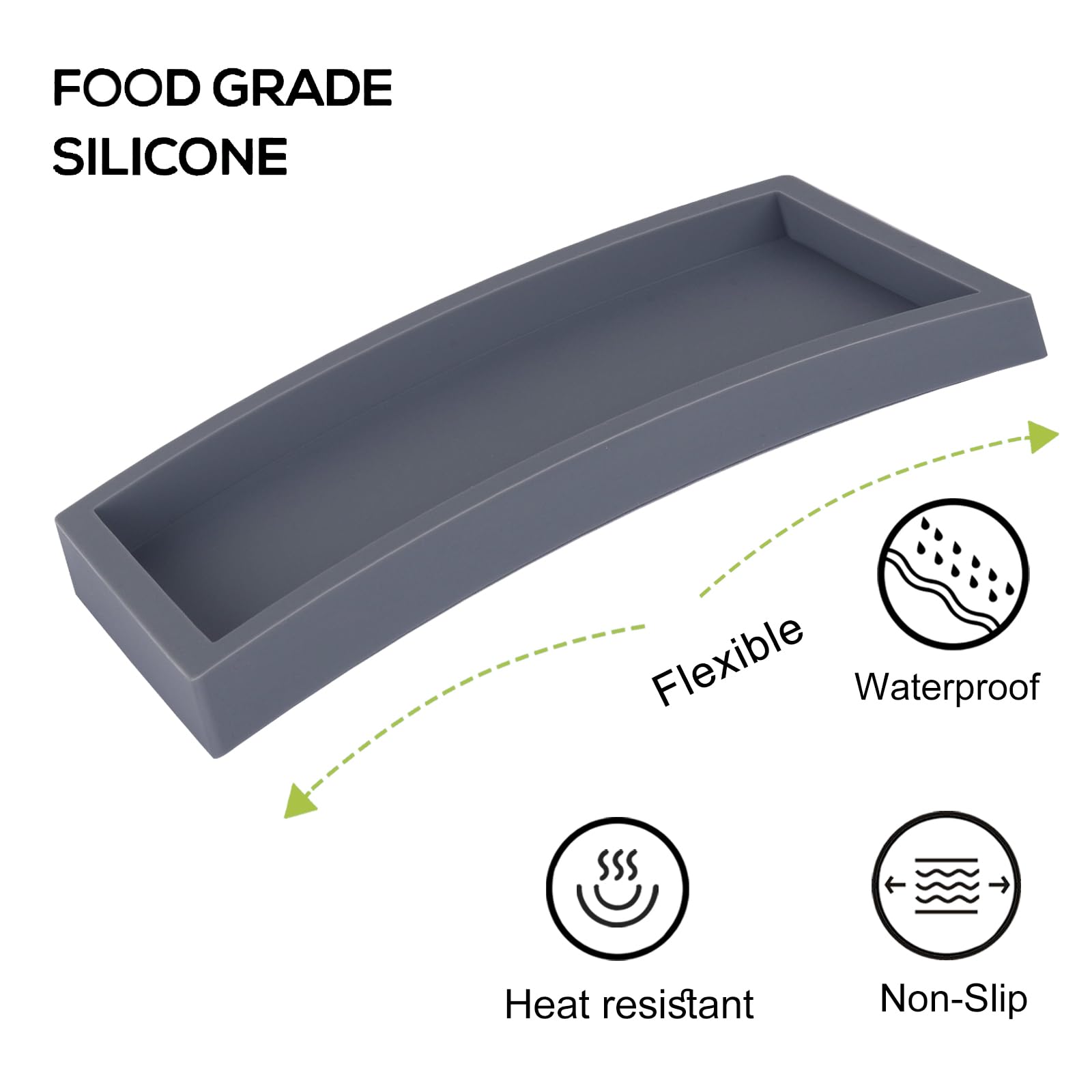 Small Silicone Bathroom Vanity Tray Rectangle Soap and Sponge Holder Kitchen Sink Organizer for Scrubber  Lotion Bottles  Perfume  Jewelry  Candle  Key Trinket Ring  Grey