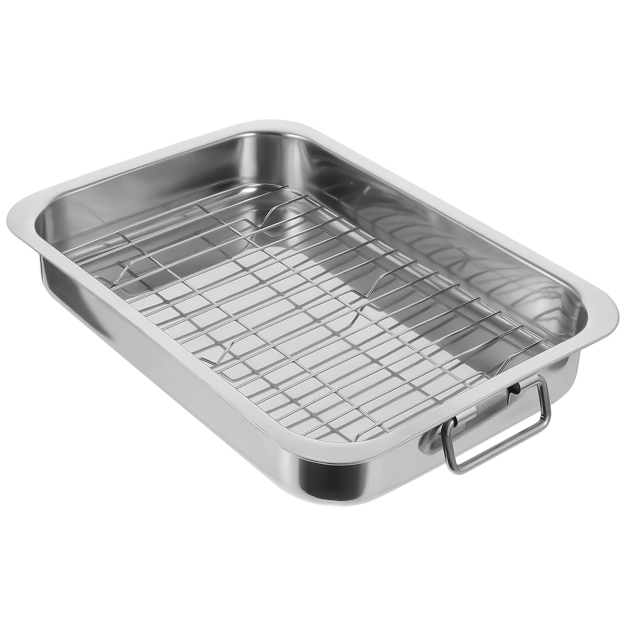 Cabilock Stainless Steel Roasting Pan with Rack, Rectangular Ovenware Tray