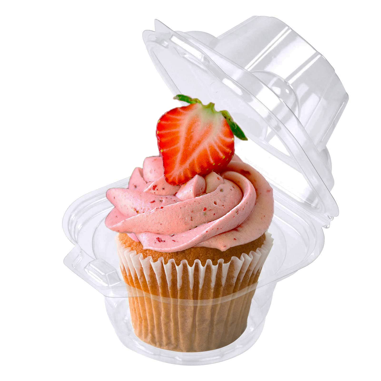 Nplux 50 Pack Individual Cupcake Containers Plastic Cupcake Boxes Cupcake Holders Stackable Deep Dome Cupcake Carrier