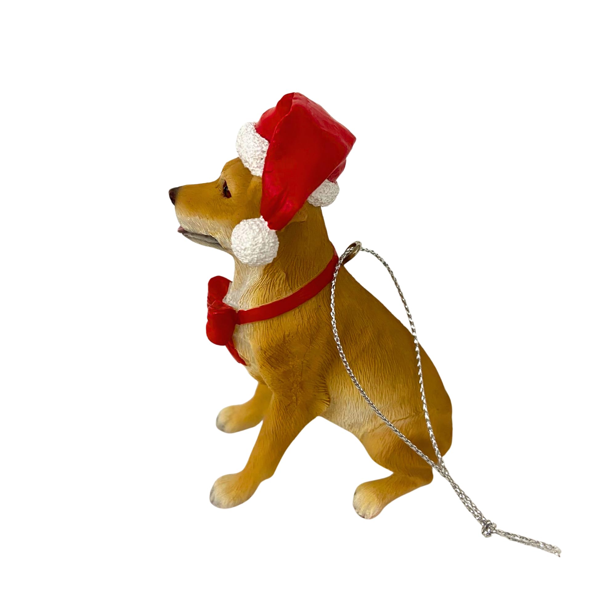 Dog Figurine Christmas Ornaments with Santa Hats (Yellow Lab)