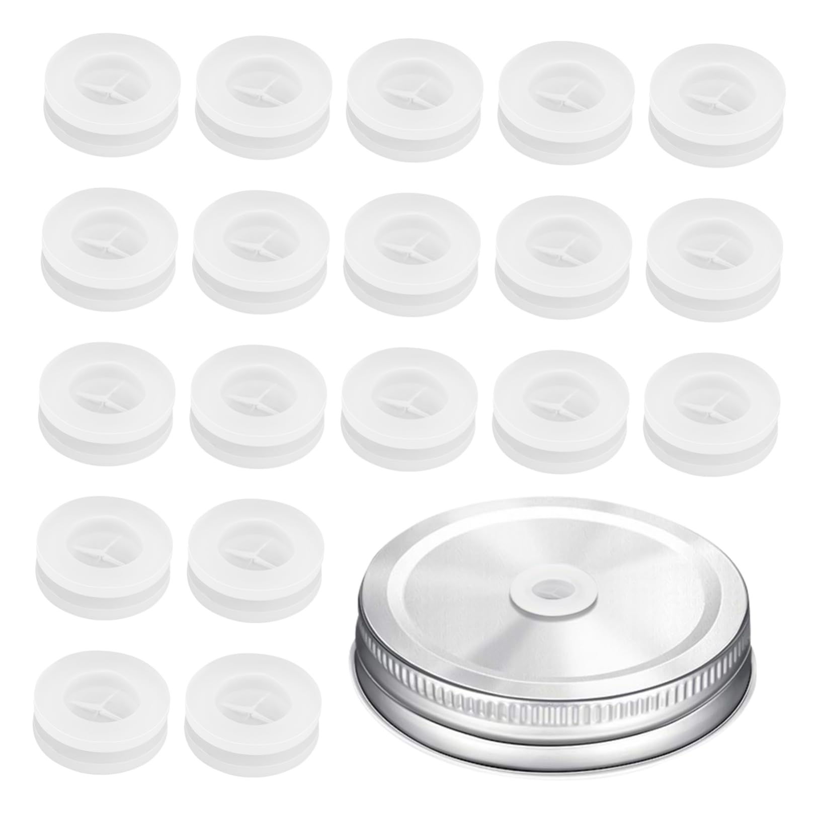 Vintorky 20Pcs Bamboo And Wood Cover Silicone Stopper Silicone Grommets For Mason Jars Mason Jar Lid Straw Holes Grommet Glass S