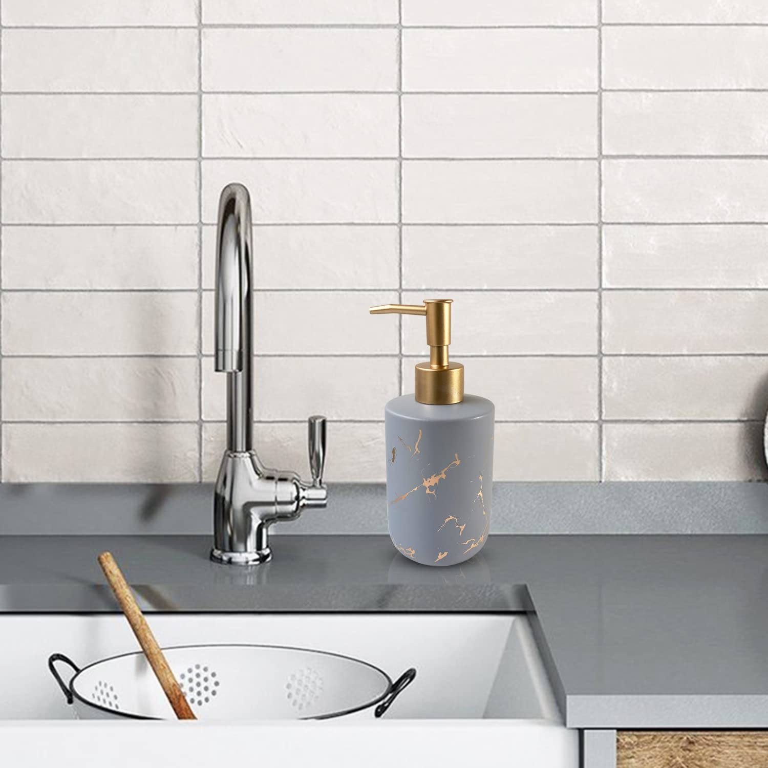 Gold Ceramic Soap Dispenser For Bathroom Grey Soap Dispenser For Kitchen Dish Soap Dispenser With Marble Pattern Liquid Hand Soa