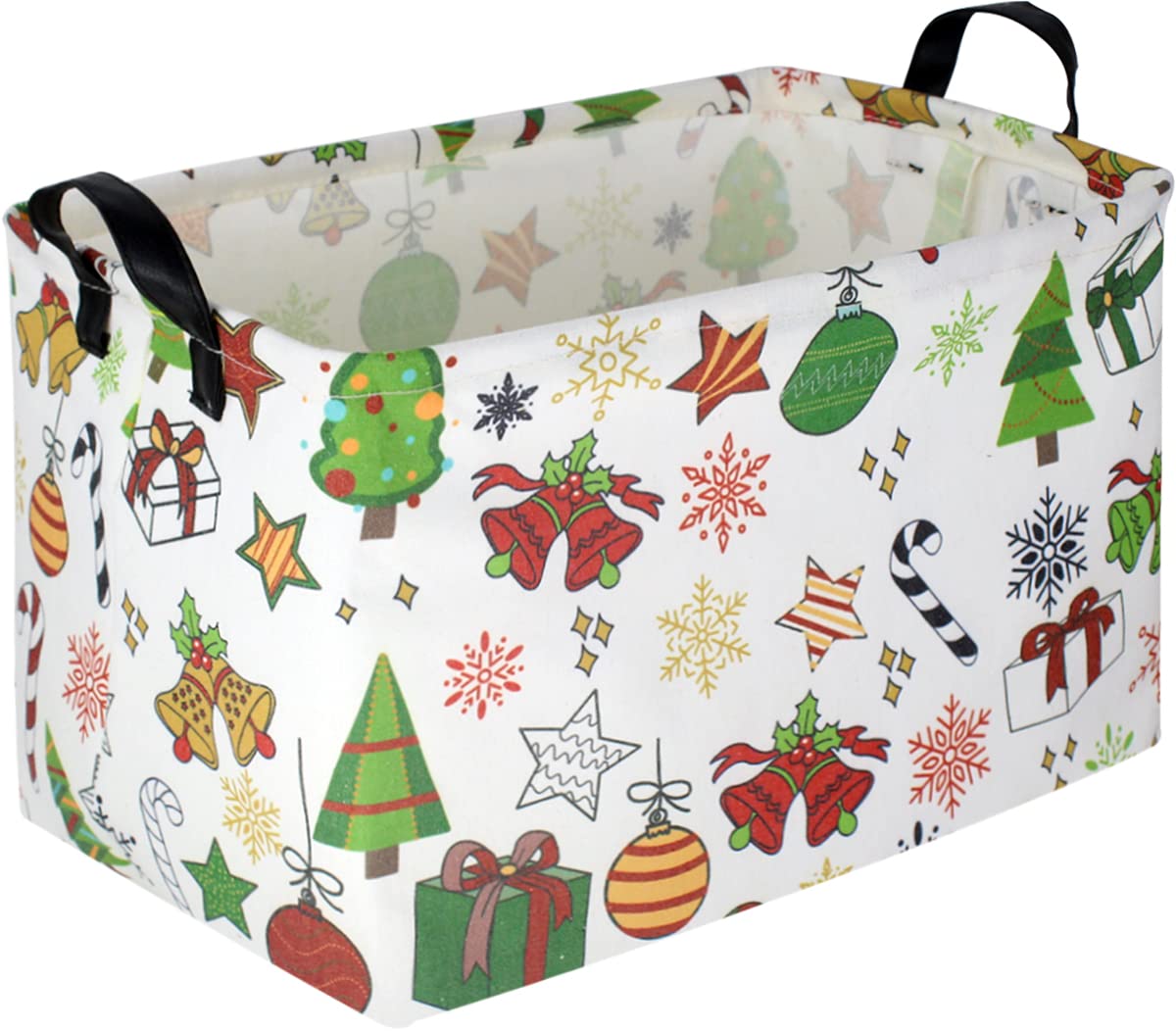 CLOCOR Rectangular Christmas Basket,Cute Pattern Christmas Gifts Basket Empty,Waterproof Christmas Storage Box with Handles,Kids