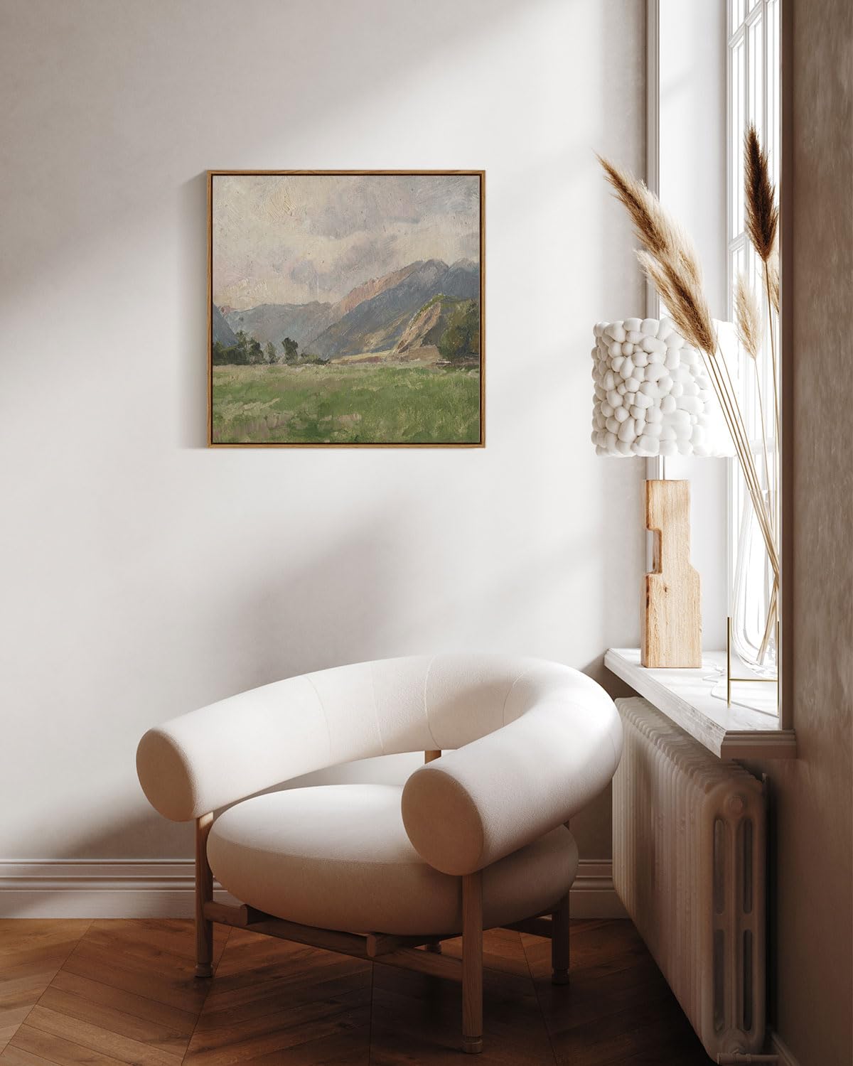 Insimsea Square Framed Canvas Wall Art, Farmhouse Room Decor Vast Prairie Mountain Wall Decor, Natural Scenery Wall Art For Livi