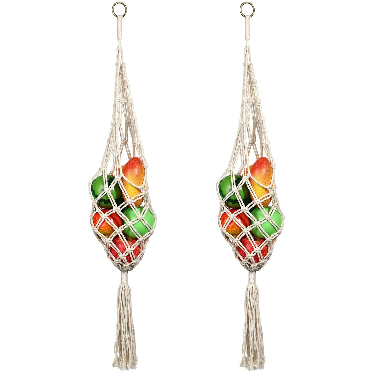 2 Pieces Hanging Fruit Basket Macrame Hanging Fruit Basket Vegetable Breathable Storage Basket For Potato Onion And Fruit Storag