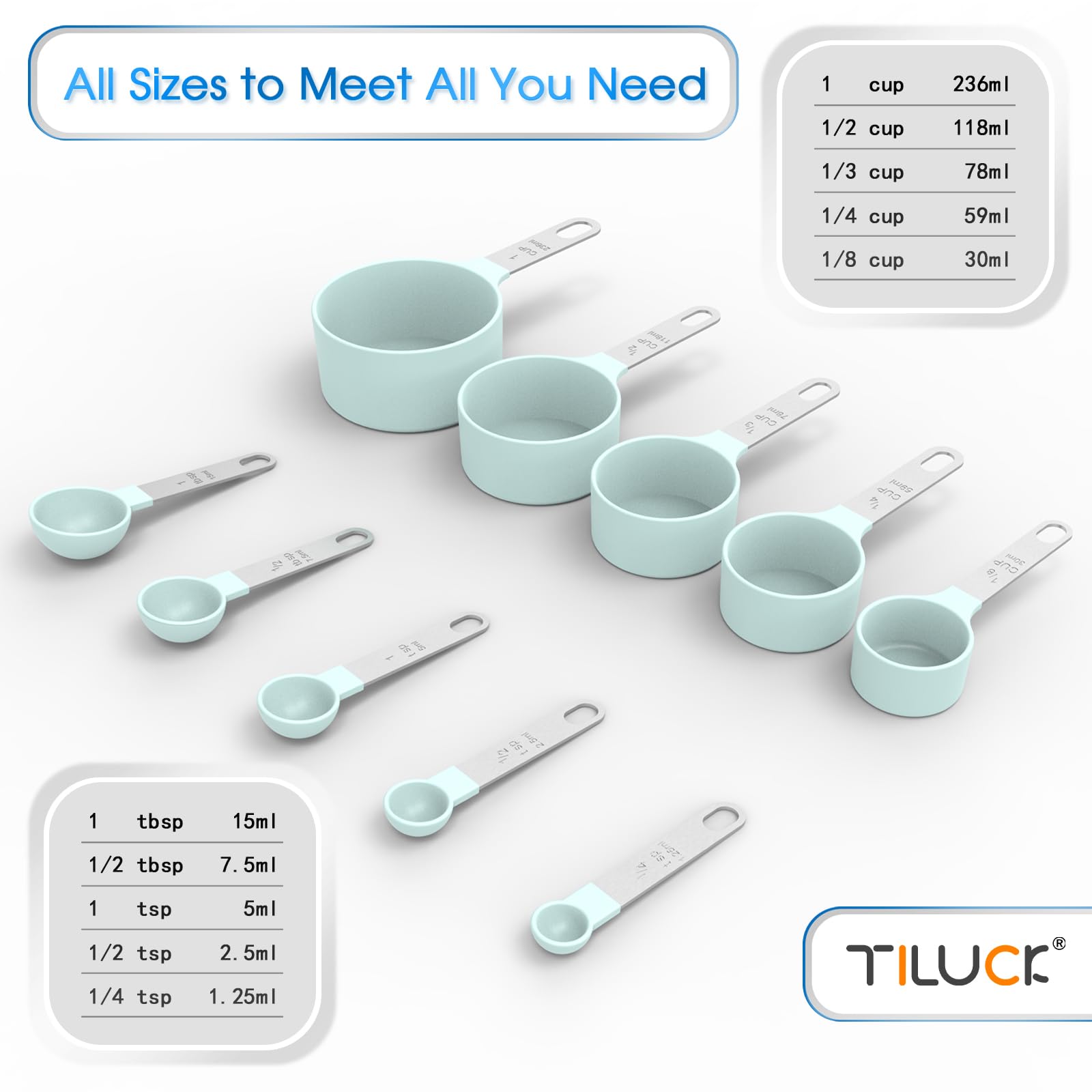 Tiluck Measuring Cups & Spoons Set, Stackable Cups And Spoons, Nesting Measure Cups With Stainless Steel Handle, Kitchen Gadgets