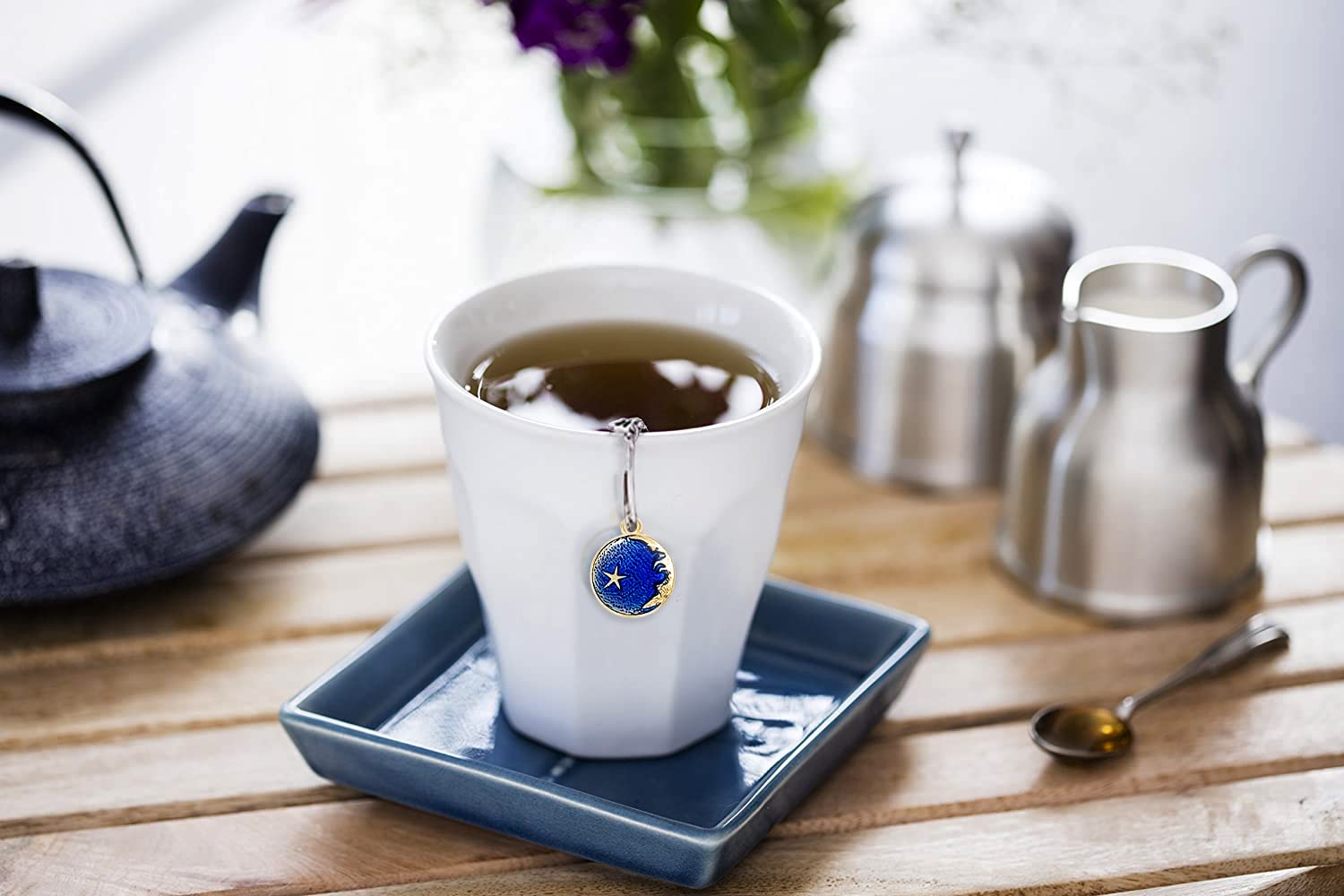NSTaygate Tea Infuser Set - Gold Plated Stainless Steel Moon Star Design, 2pcs Loose Tea Strainers, Perfect Gift for Women