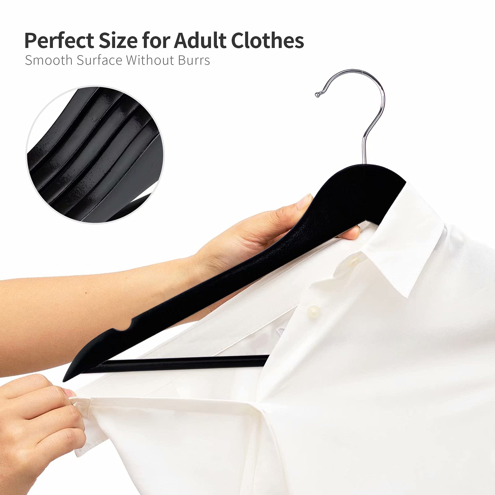 Elong Home Solid Wooden Hangers 30 Pack, Wood Suit Hangers With Extra Smooth Finish, Precisely Cut Notches & Chrome Swivel Hook,