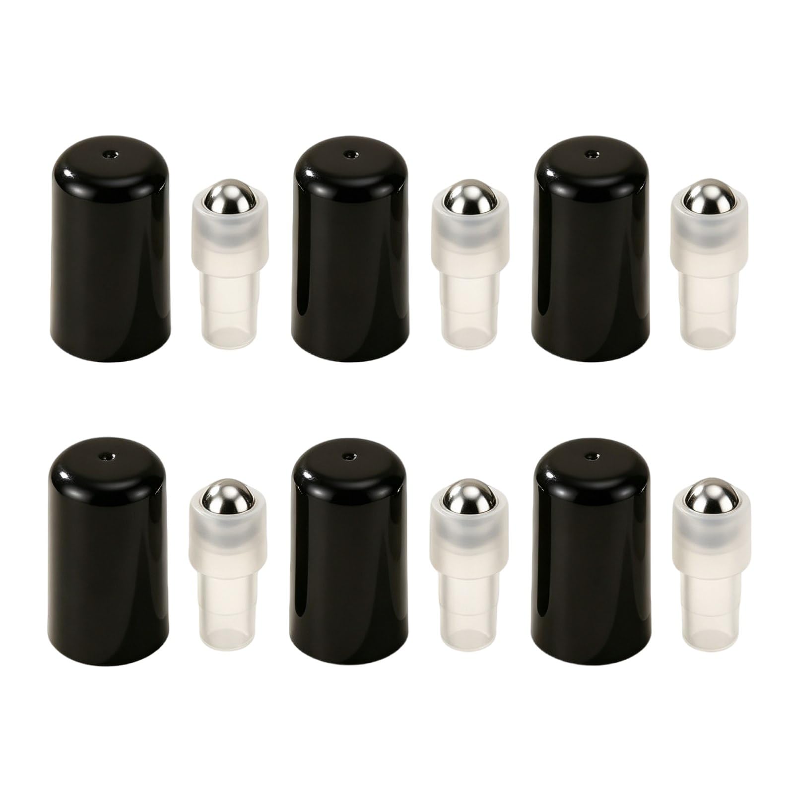 UPSTORE 6Pcs Stainless Steel Roller Balls with Black Caps for Oil Bottles