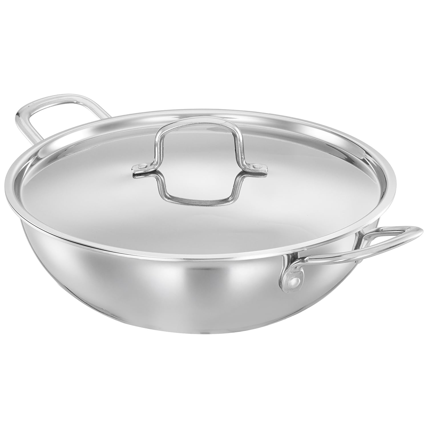 Amazon Brand - Solimo Triply Stainless Steel Kadhai With Lid | 26 Cm | Induction & Gas Stove Compatible | Fast & Even Cooking | 