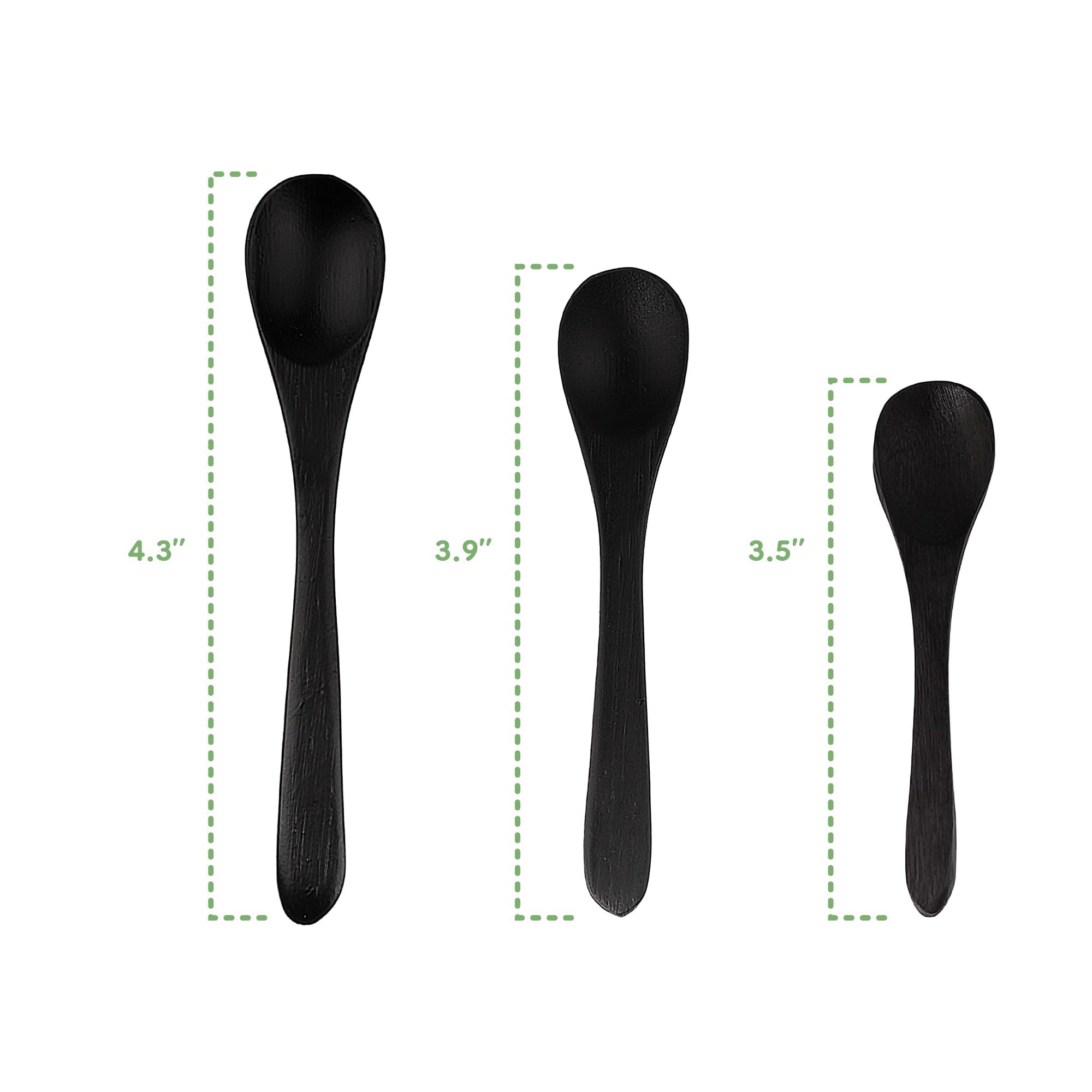 Bamboomn Bamboo Spoons, Mini Salt Spoon/Tiny Wooden Spoons For Spices, 100Pcs Black Oval 3.5''