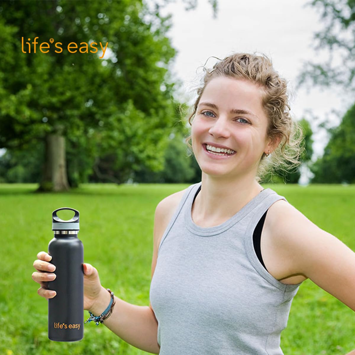 Life'S Easy Insulated Sports Water Bottle With Lid. Stainless Steel Vacuum Double Wall Thermo Flask For Hot And Cold Drinks, Sim