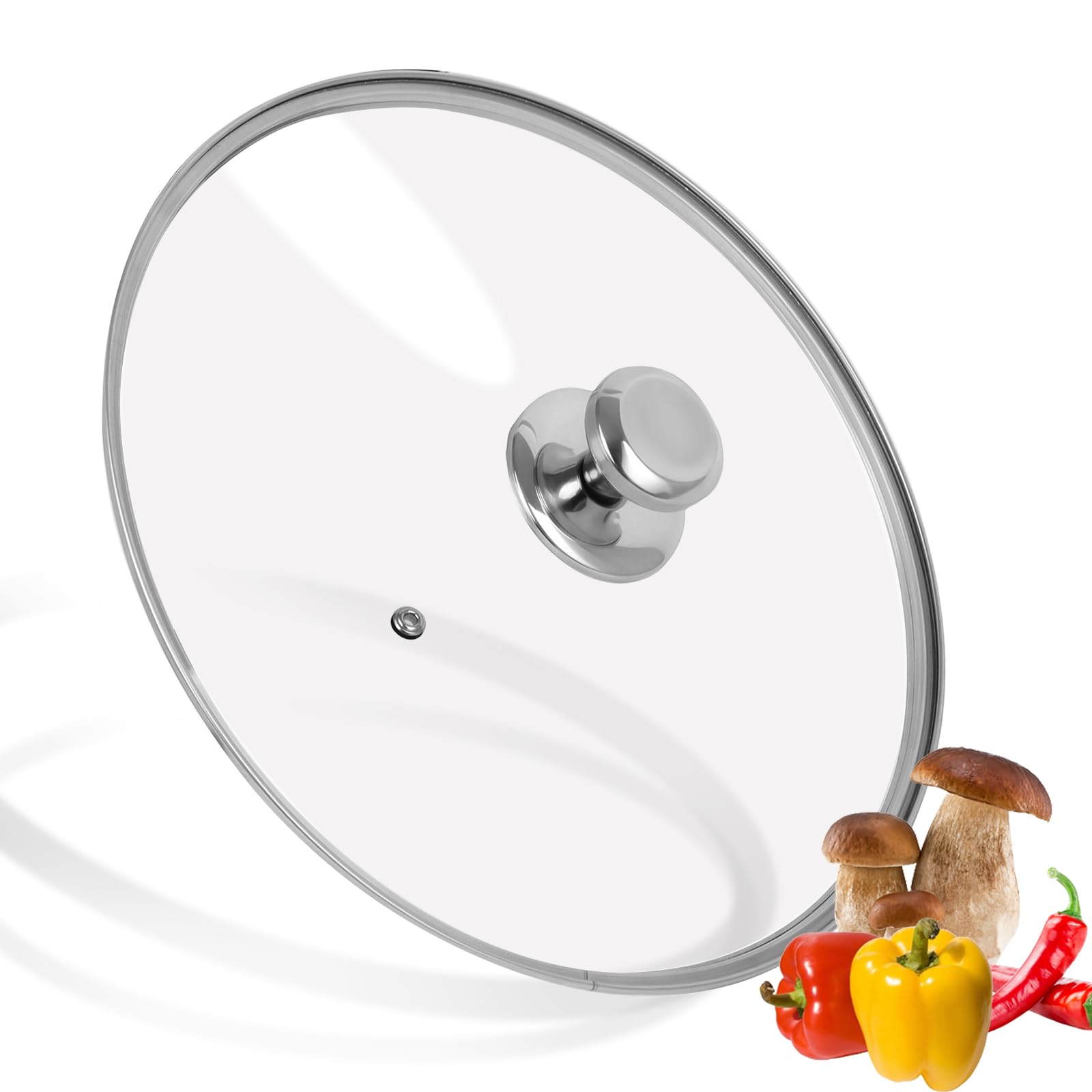 12 inch Tempered Glass Lid for Pots, Frying Pans and Skillets, Replacement Cover with Stainless Steel Knob Handle, Dishwasher Sa