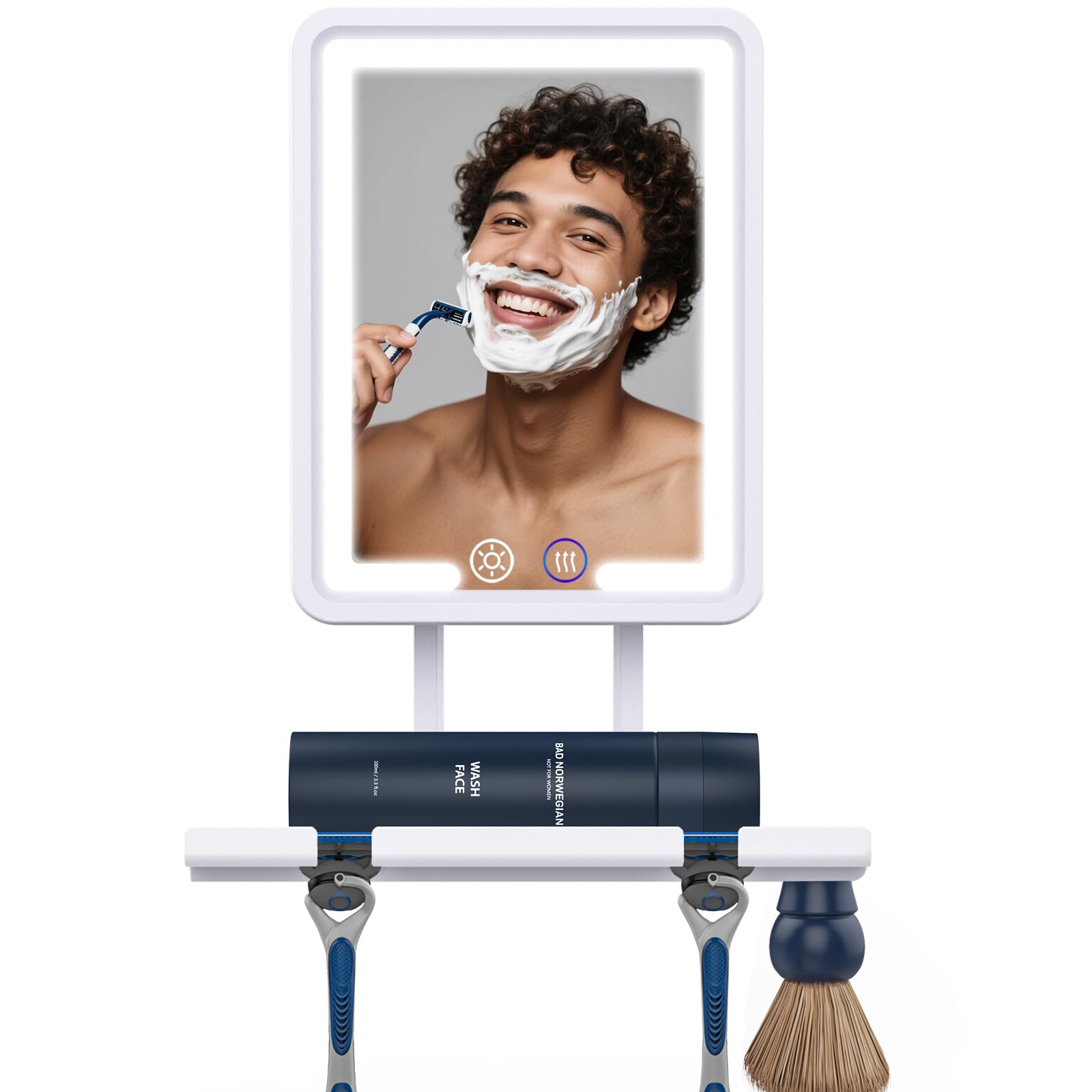 Shinowa Heated Shower Mirror Fogless for Shaving, 360 Adjustable Lighted Shower Mirror with 3 Color Modes, Rechargeable Anti Fog