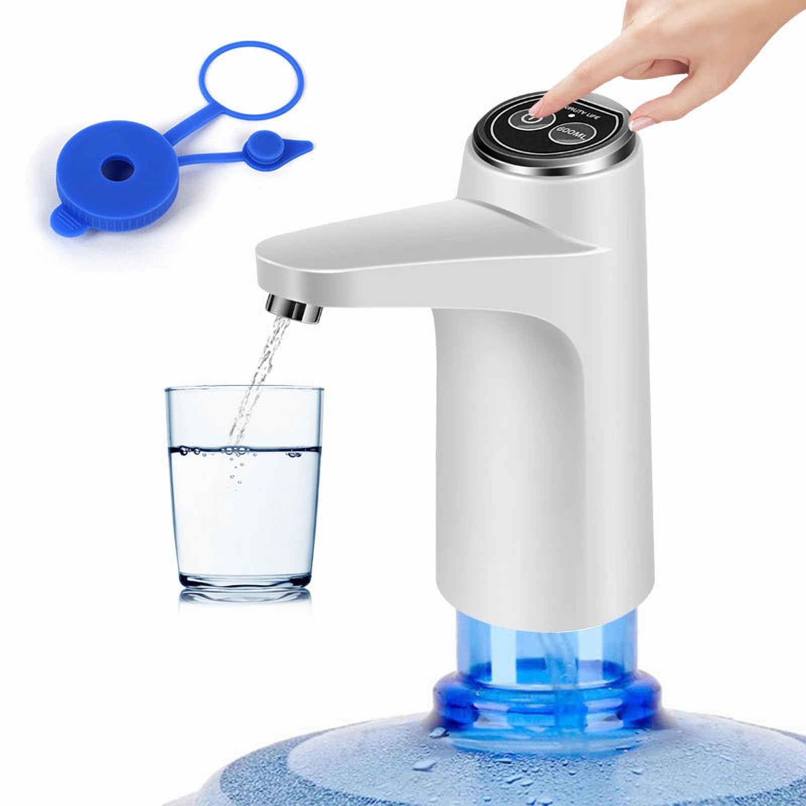 Hipicok Water Dispenser For 5 Gallon Bottle, Electric 5 Gallon Water Pump, Rechargeable Water Pump For 3 And 5 Gallon Jug, White