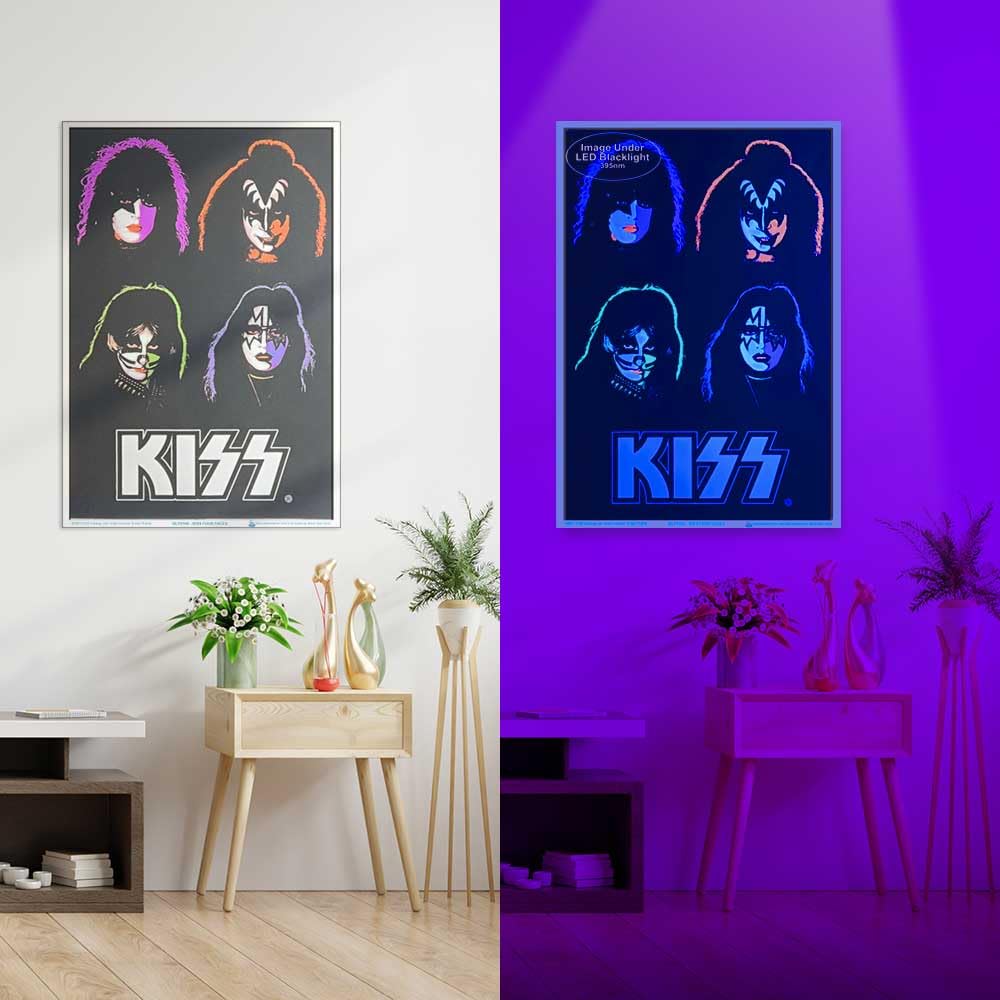 Kiss - Four Faces - Officially Licensed, Authentic Blacklight Flocked Poster - 23'' X 35''
