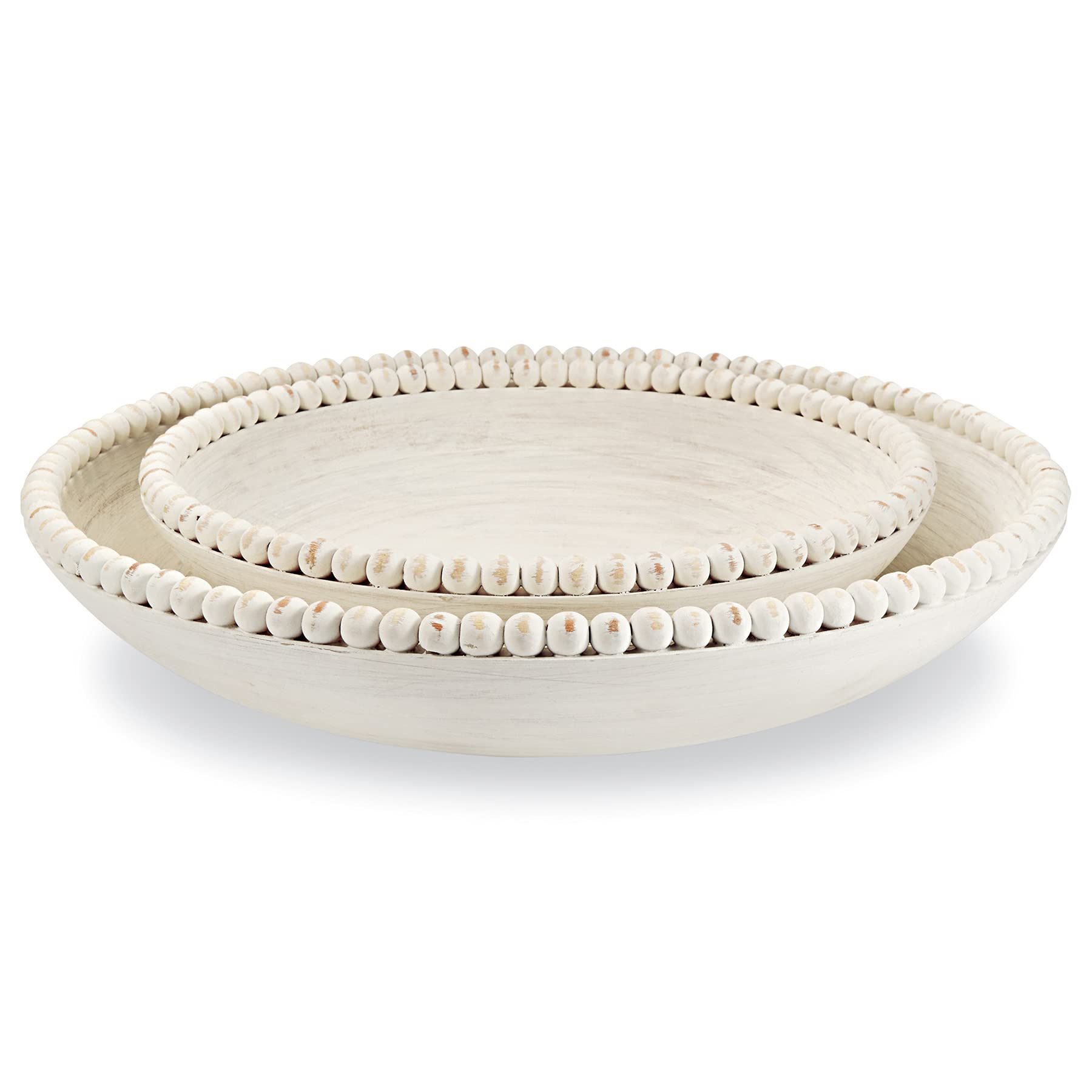 Mud Pie Nested Beaded Bowl Set, Small 3'' X 14'' Dia | Large 3.5'' X 18'', White