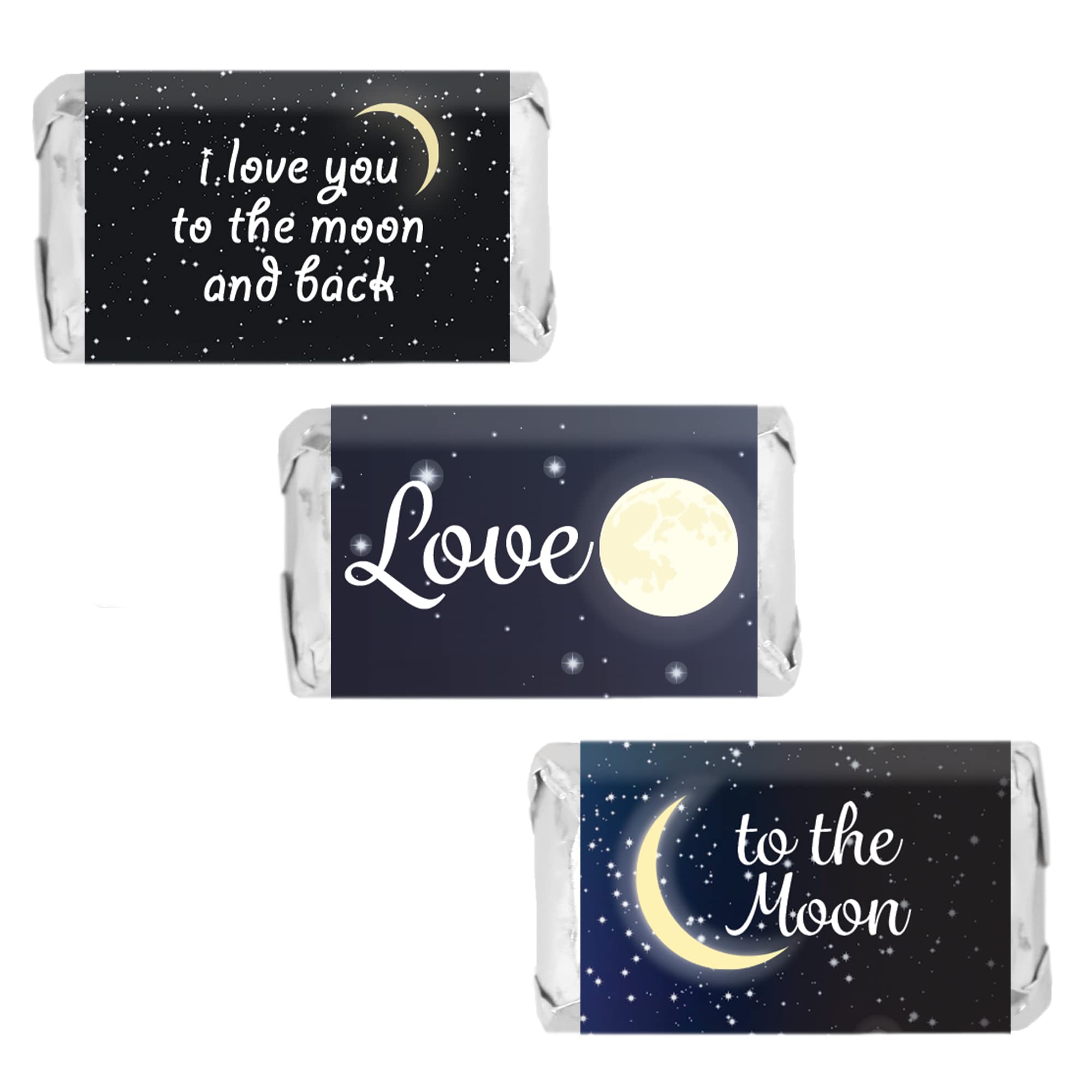 Over The Moon Baby Shower Wrappers for Mini Chocolate Bars, Moon and Stars Baby Shower Decorations - 42 Count