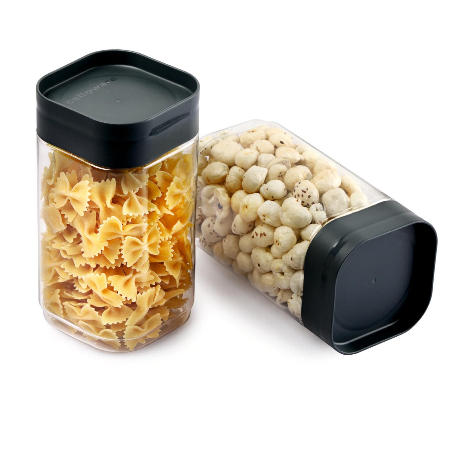 Cello Modustack Square Containers Set Of 2 (1200 Ml X 2), Grey | Stackable | For Grains, Pulses, Spice, Cereals, Cookies, Dry Fr