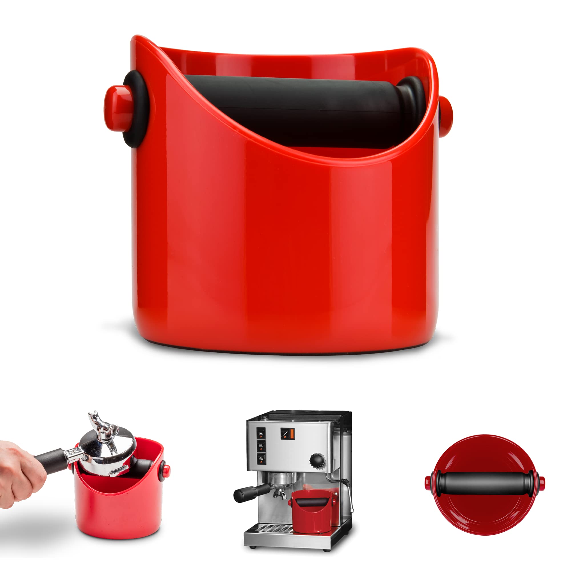 Dreamfarm Grindenstin Sturdy, Compact, Modern Space-Saving Espresso Coffee Grind Knock Box - Red