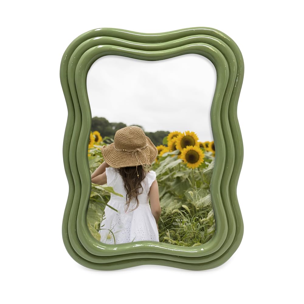 Isaac Jacobs 4x6 Green Curved Deco Frame for Tabletop and Wall Display, Decorative Art, Design, Home D  cor, Gift (4x6, Green)