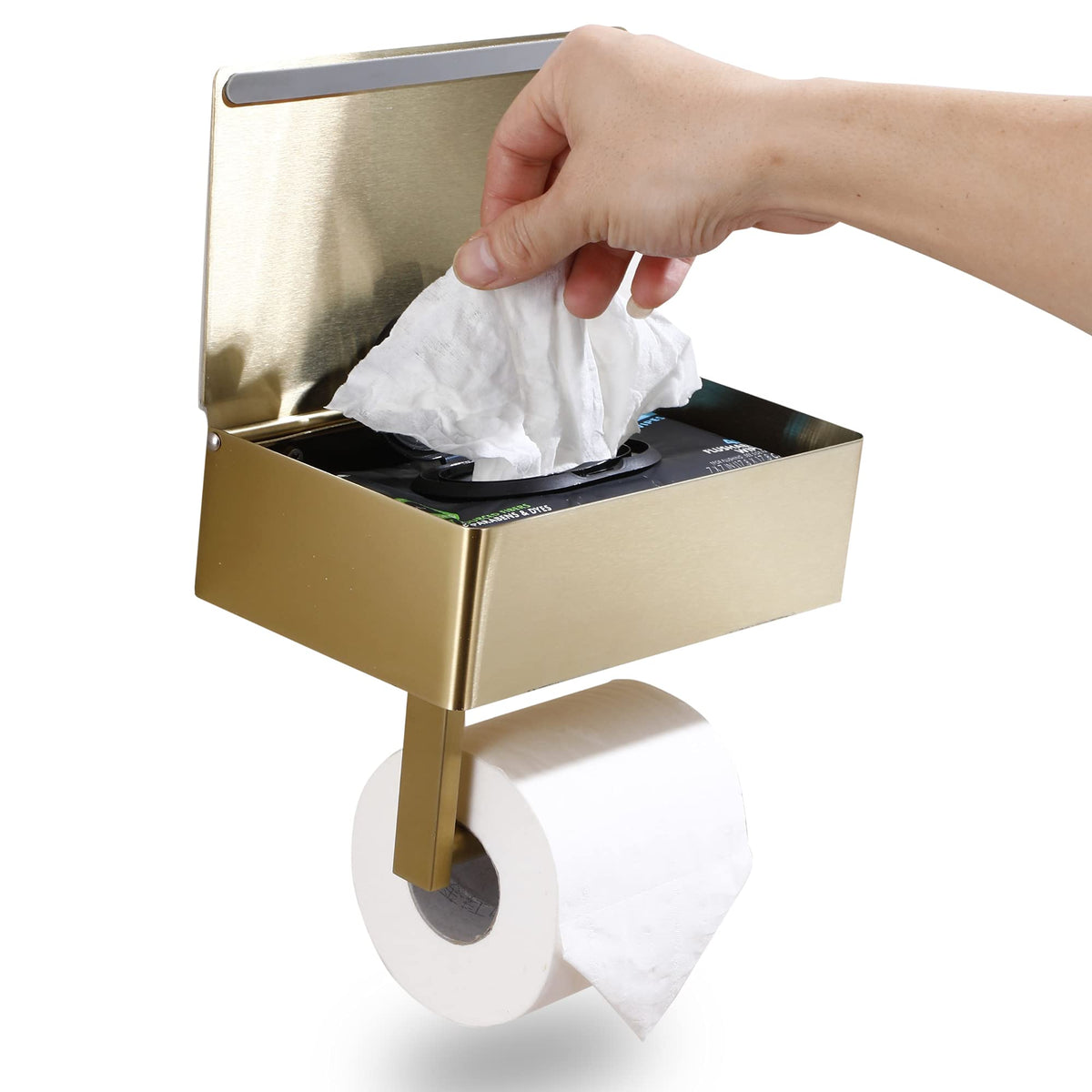 Day Moon Designs Brushed Gold Toilet Paper Holder With Shelf - Wipe Holder For Bathroom, Flushable Wipes Dispenser - Toilet Pape