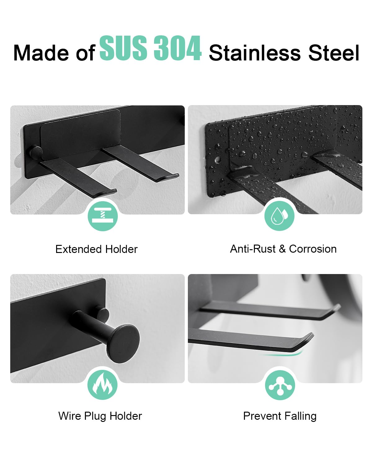 Wojiubuxin Hair Dryer Holder Wall Mount Matte Black Hair Dryer Holder For Bathroom Cabinet Sus 304 Stainless Steel Blow Dryer Ho