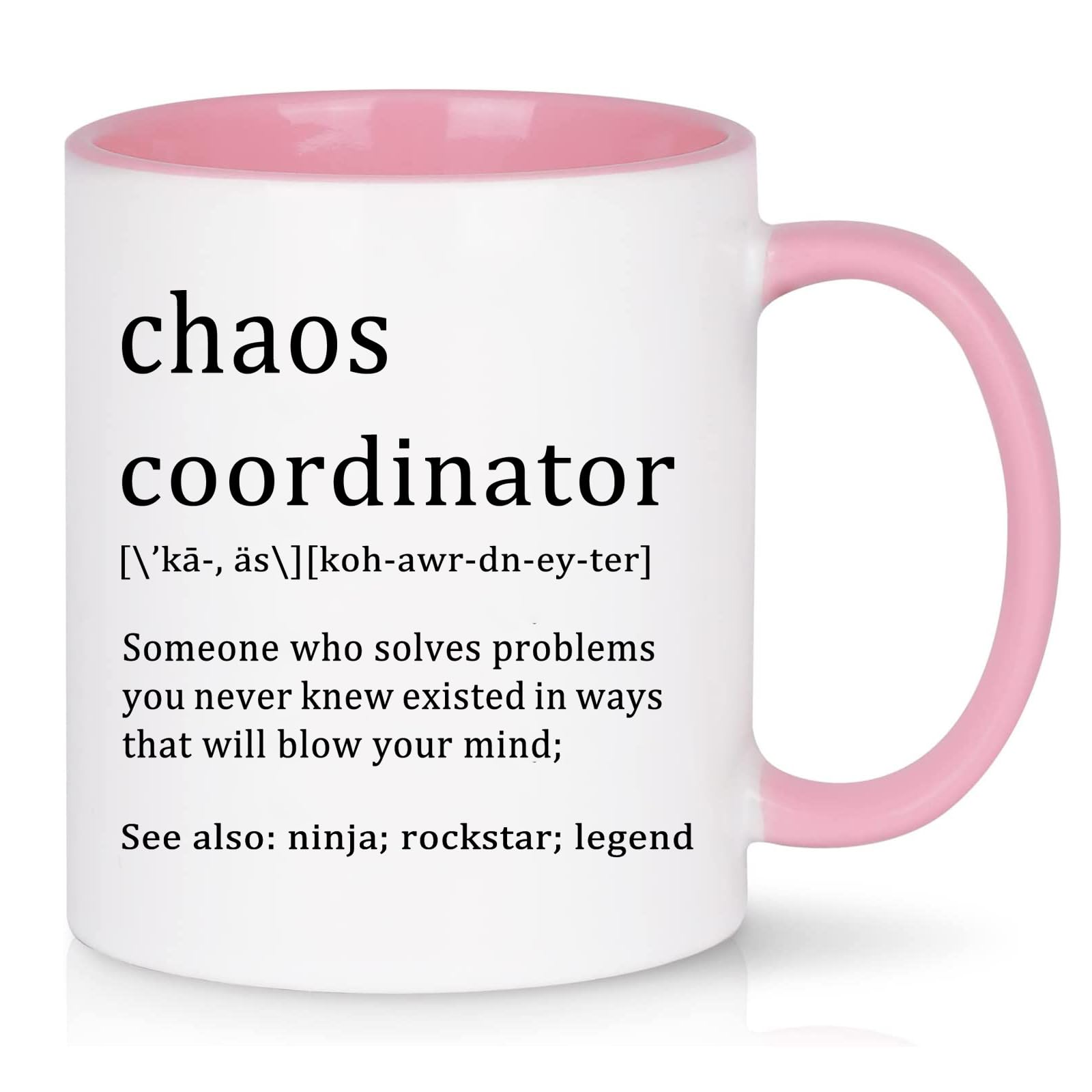 WENSSY Pink Chaos Coordinator Mug, 11 oz, Porcelain, Coffee Cup, Christmas Gift for Coworkers, Boss