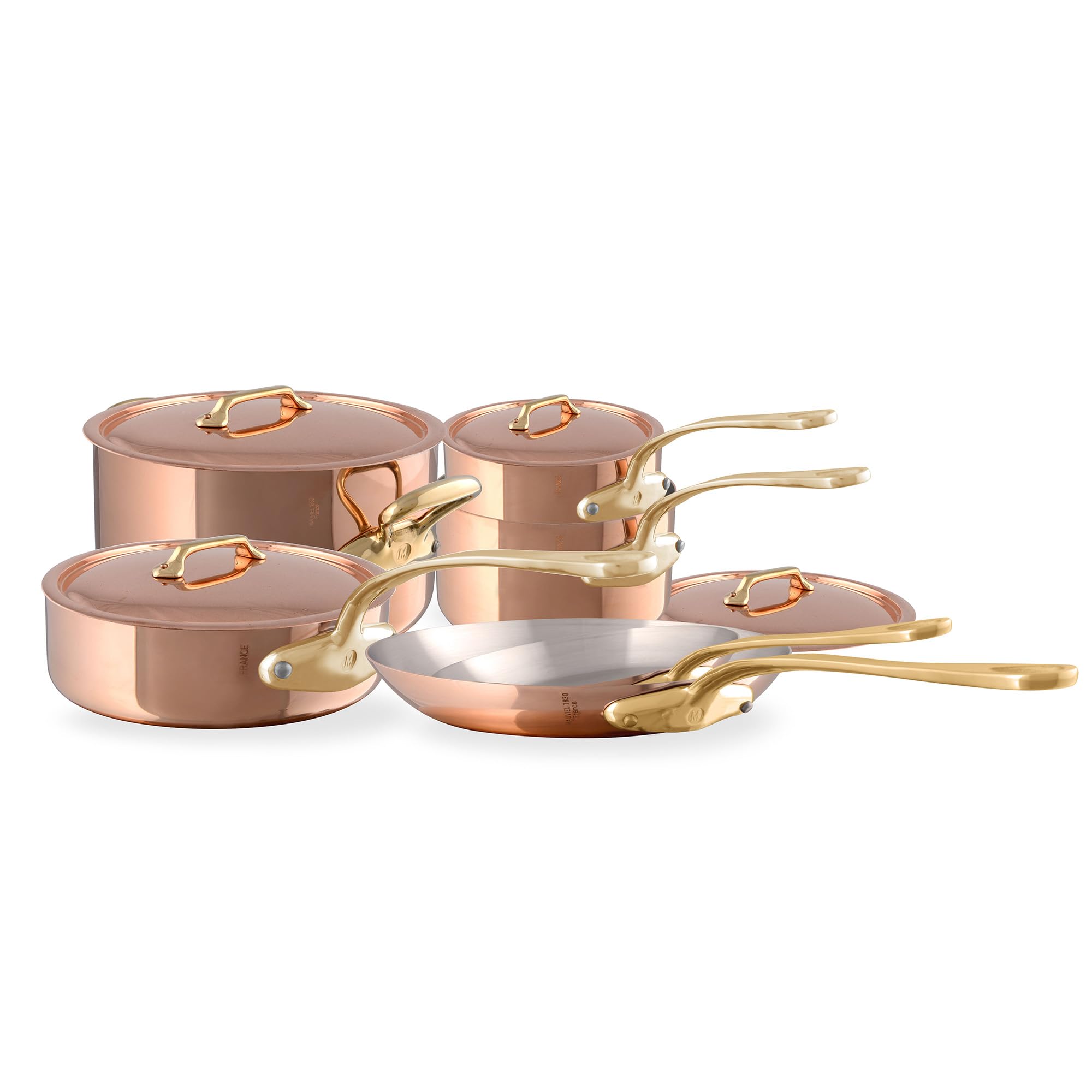 Mauviel MHeritage 200 B 2mm Polished Copper & Stainless Steel 10Piece Cookware Set With Brass Handles, Made In France