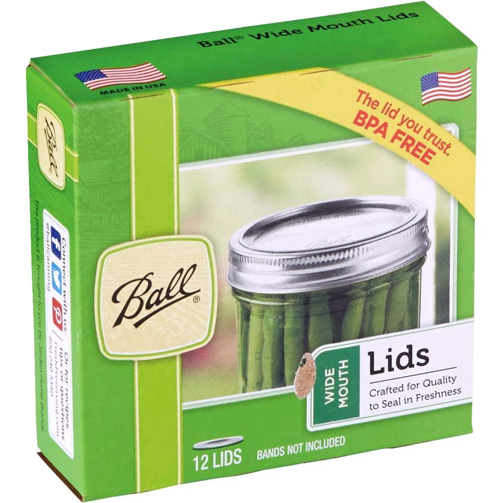 Ball Wide Mason Jar Canning Lids 6 Dozen (72 Lids) - Silver, BPA Free, Pull On Closure, Made in USA