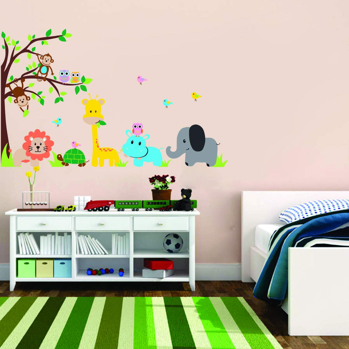 Decor Villa PVC Vinyl Tree with Animals 3D Wall Sticker JUST Peel & Stick New Modern Art & Trendy Wall Stickers for Home Decorat