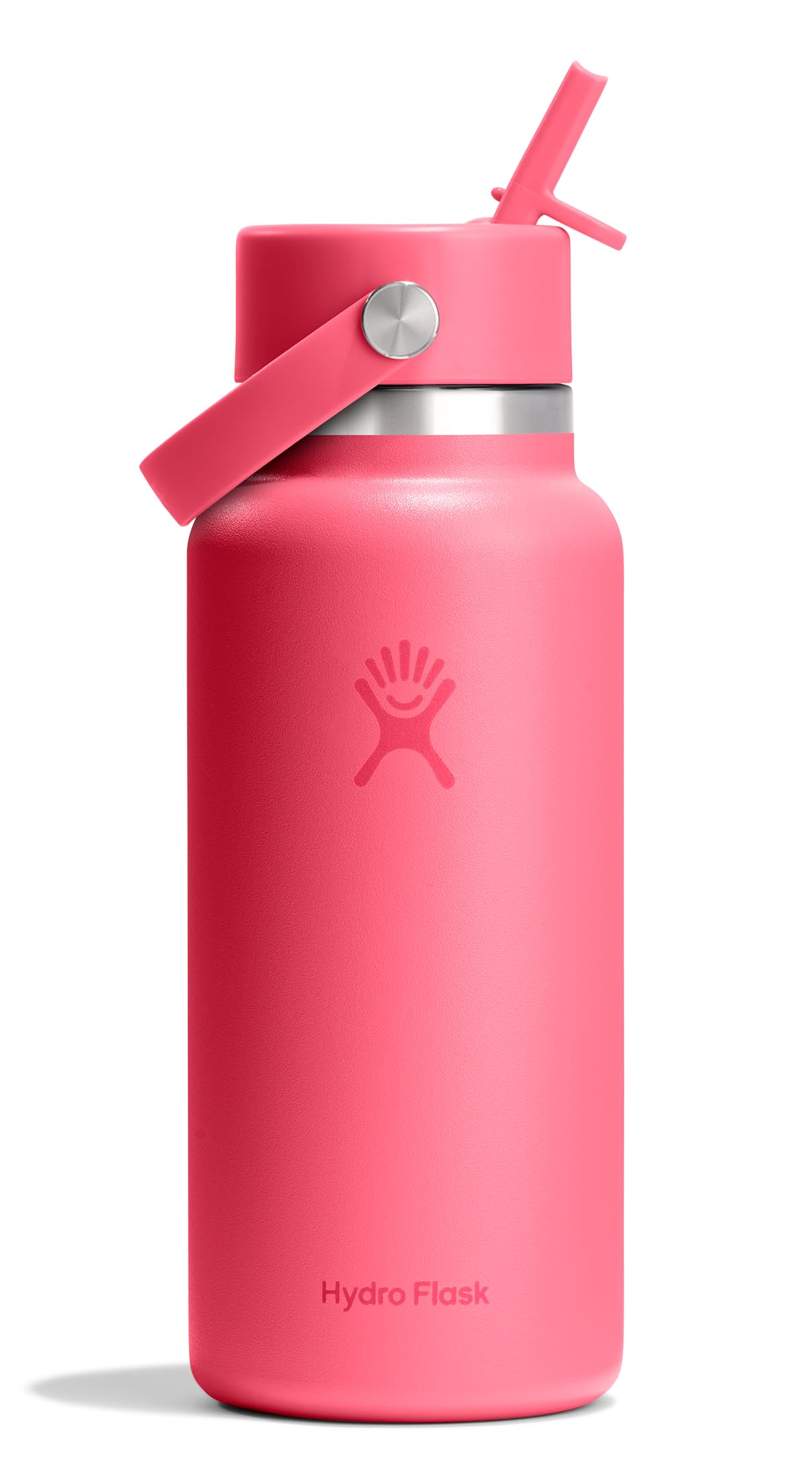 Hydro Flask Water Bottle - Insulated Stainless Steel - Wide Mouth Flex Straw Lid, Non Spill, Leakproof and Refillable in 32 Oz P