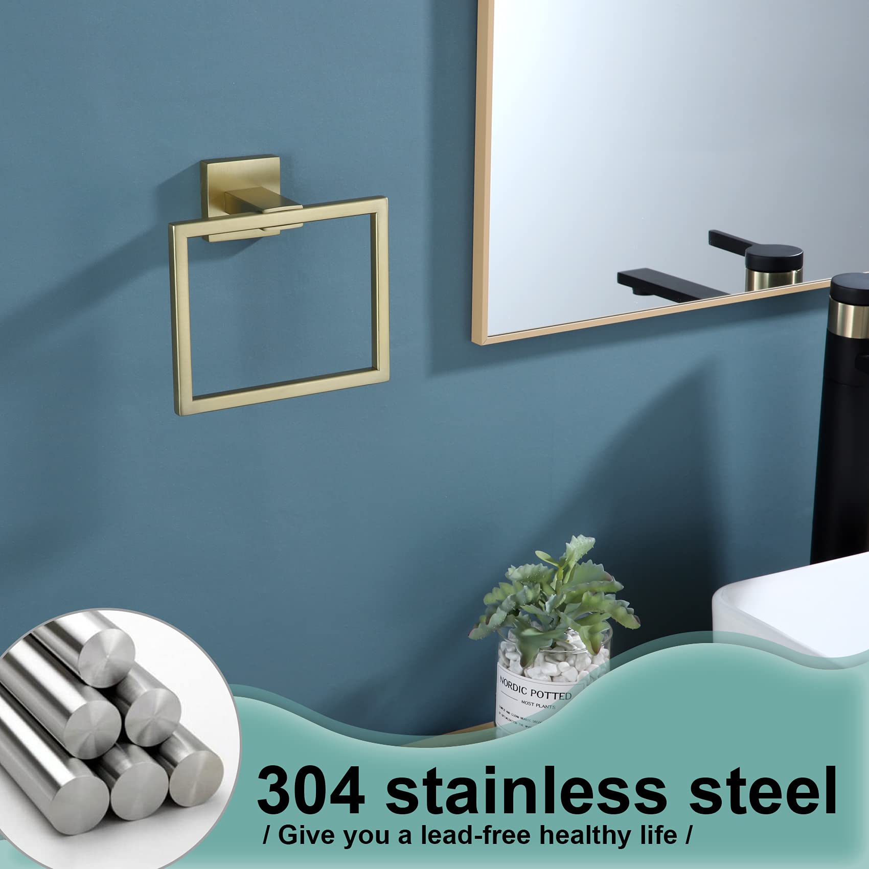 Kokosiri Hand Towel Ring Shower Towel Hanger Holder Bath Towel Holder Bathroom Lavatory Stainless Steel Wall Mount, Brushed Gold