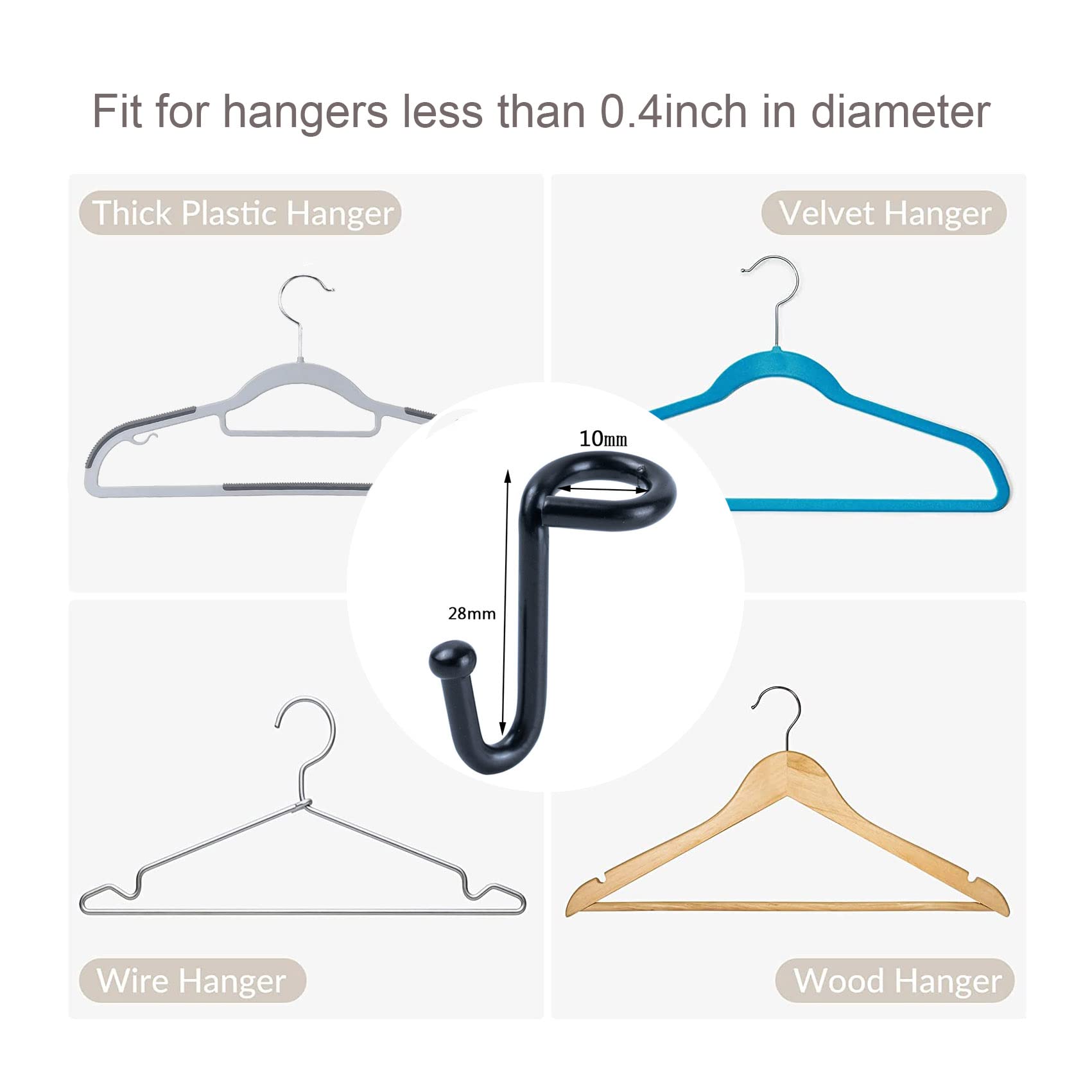 KOOBAY 36PCS Heavy Duty Clothes Hanger Connector Hooks - Space Saving Extender Clips for Wooden, Velvet, Metal, and Plastic Hangers, Black