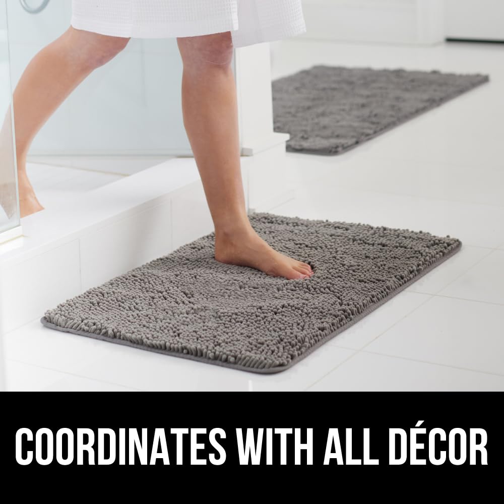 GORILLA GRIP Bath Rug Mat - Soft Chenille, Quick Dry, Rubber Backing, 24x17 inches, Grey, Model 811113034536