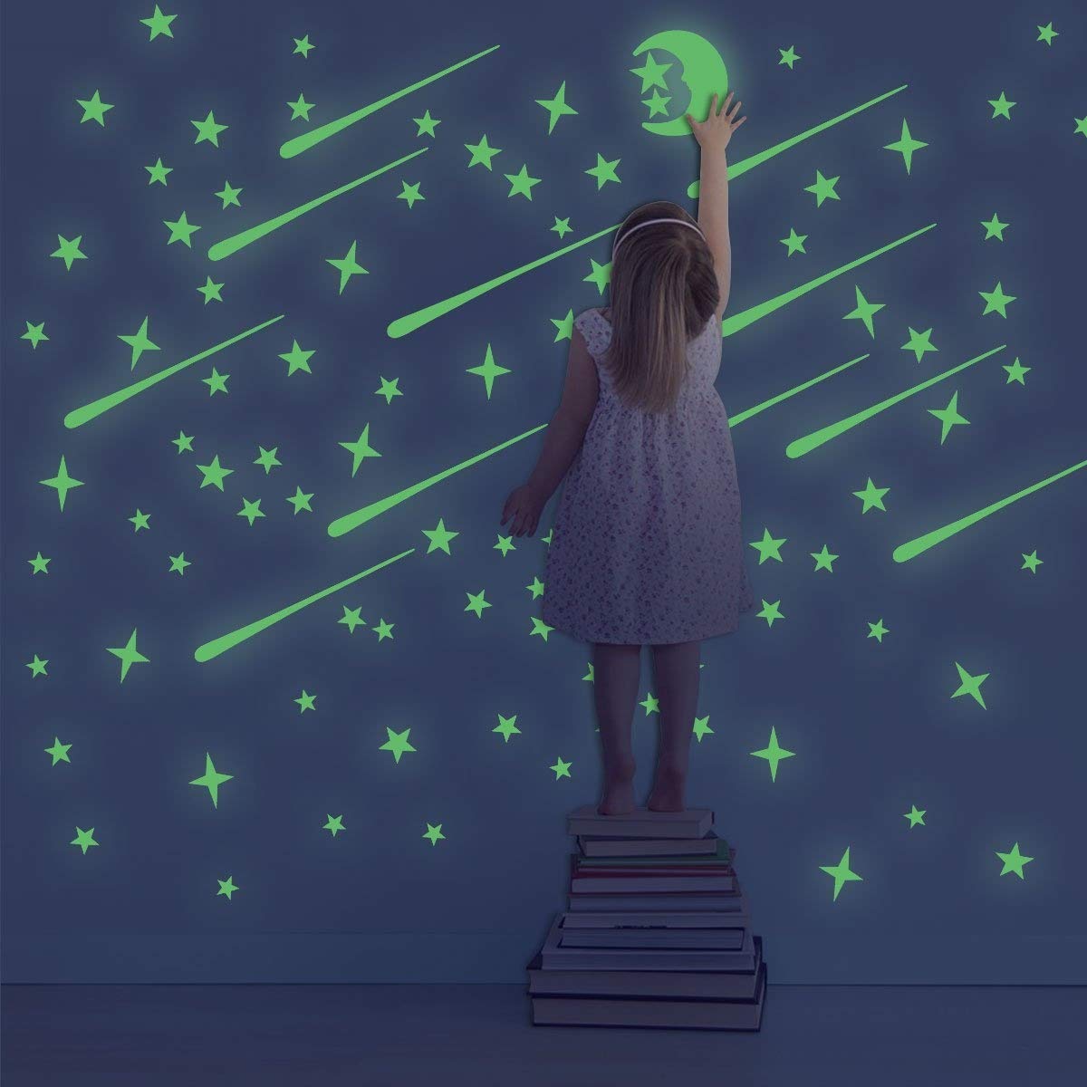 Unomor Glow in Dark Stars and Moon, Glowing Stars for Ceiling and Wall Decals, for Kids Bedding Room or Party Birthday - 216 pcs