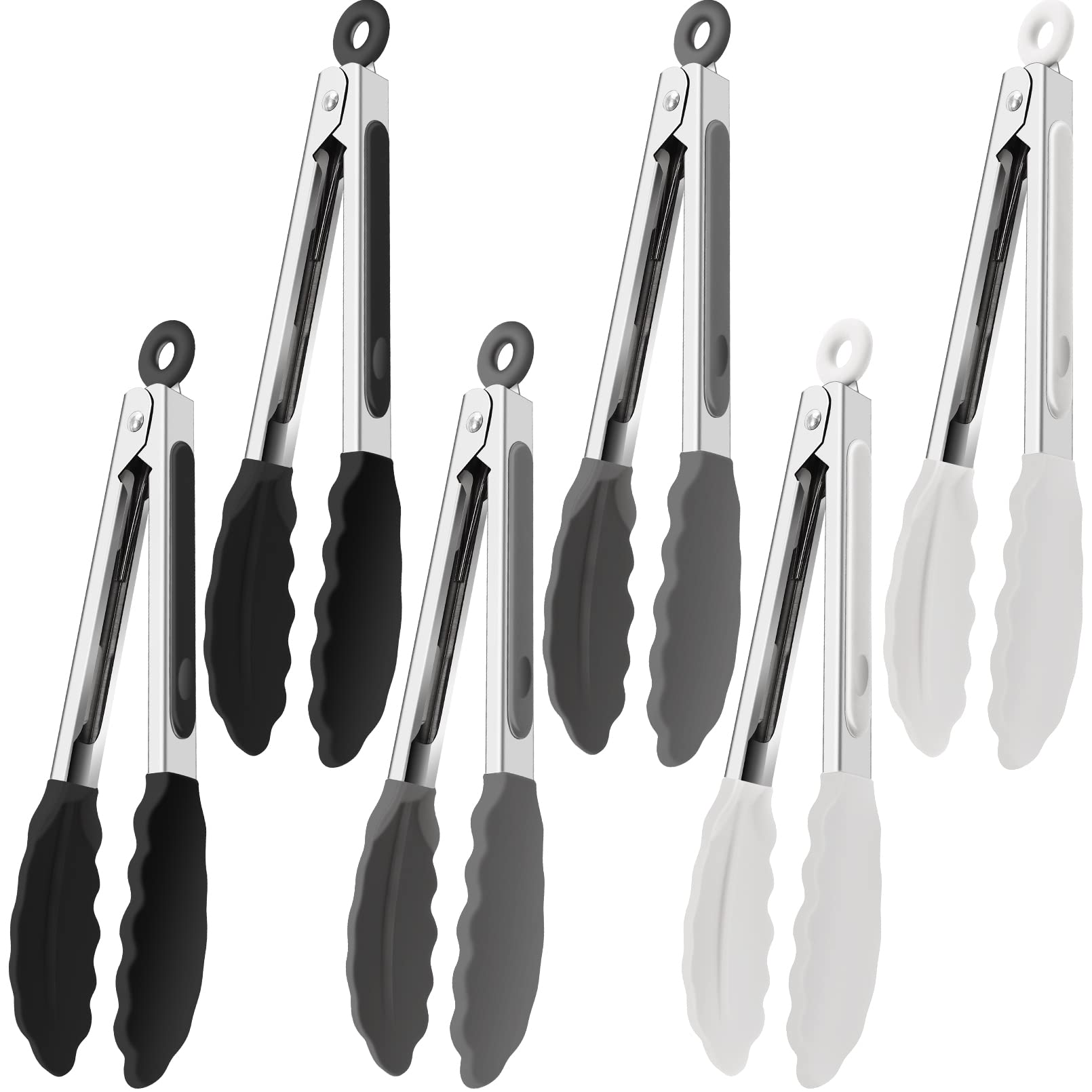 6 Pcs Small Silicone Tongs,7 Inch Mini Serving Tongs With Silicone Tips,Heat Resistant Cooking Tongs,Stainless Steel Silicone Ki